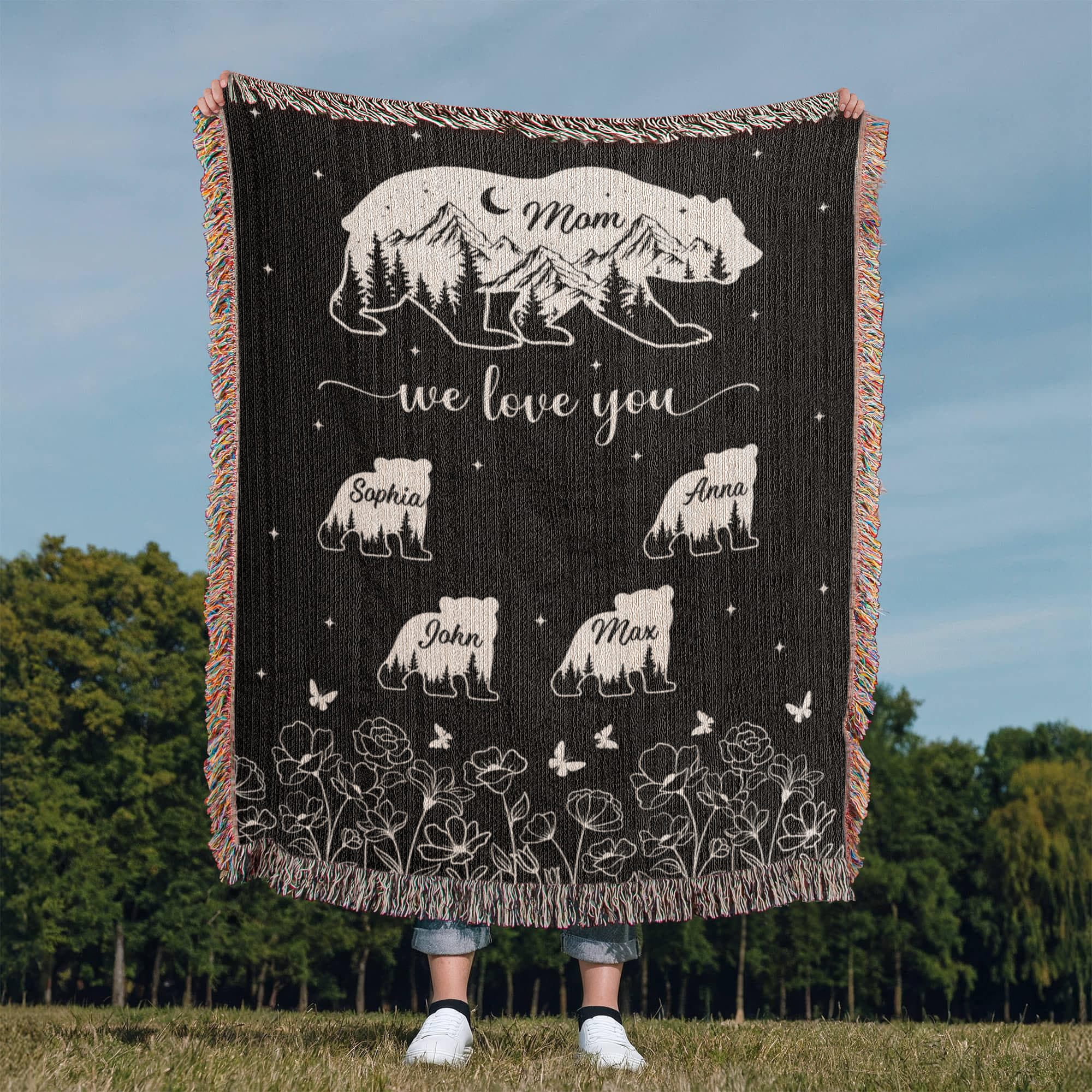 Blankets Personalized Bear Family Woven Blanket – Custom Name Mom Bear Throw, We Love You Gift from Kids Personalized Bear Family Woven Blanket – Custom Name Mom Bear Throw, We Love You Gift from Kids
