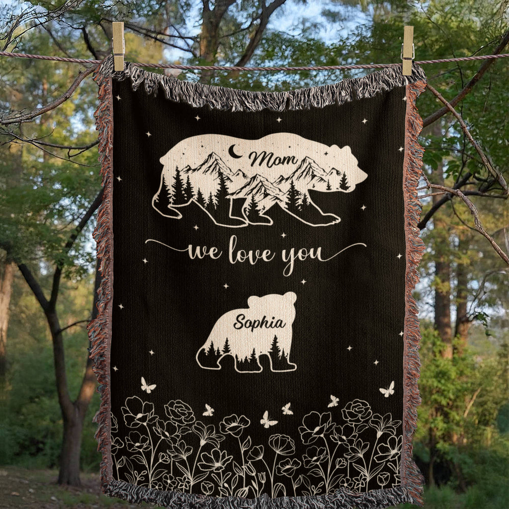 Blankets Personalized Bear Family Woven Blanket – Custom Name Mom Bear Throw, We Love You Gift from Kids Personalized Bear Family Woven Blanket – Custom Name Mom Bear Throw, We Love You Gift from Kids