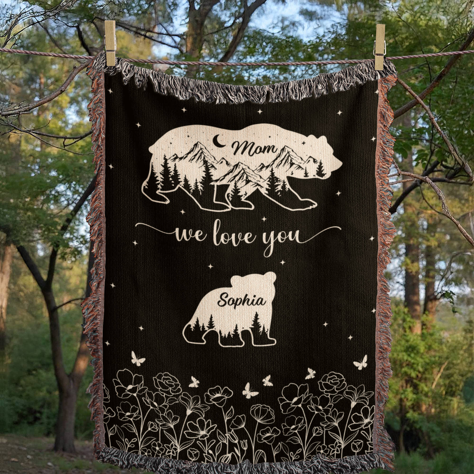 Blankets Personalized Bear Family Woven Blanket – Custom Name Mom Bear Throw, We Love You Gift from Kids Personalized Bear Family Woven Blanket – Custom Name Mom Bear Throw, We Love You Gift from Kids