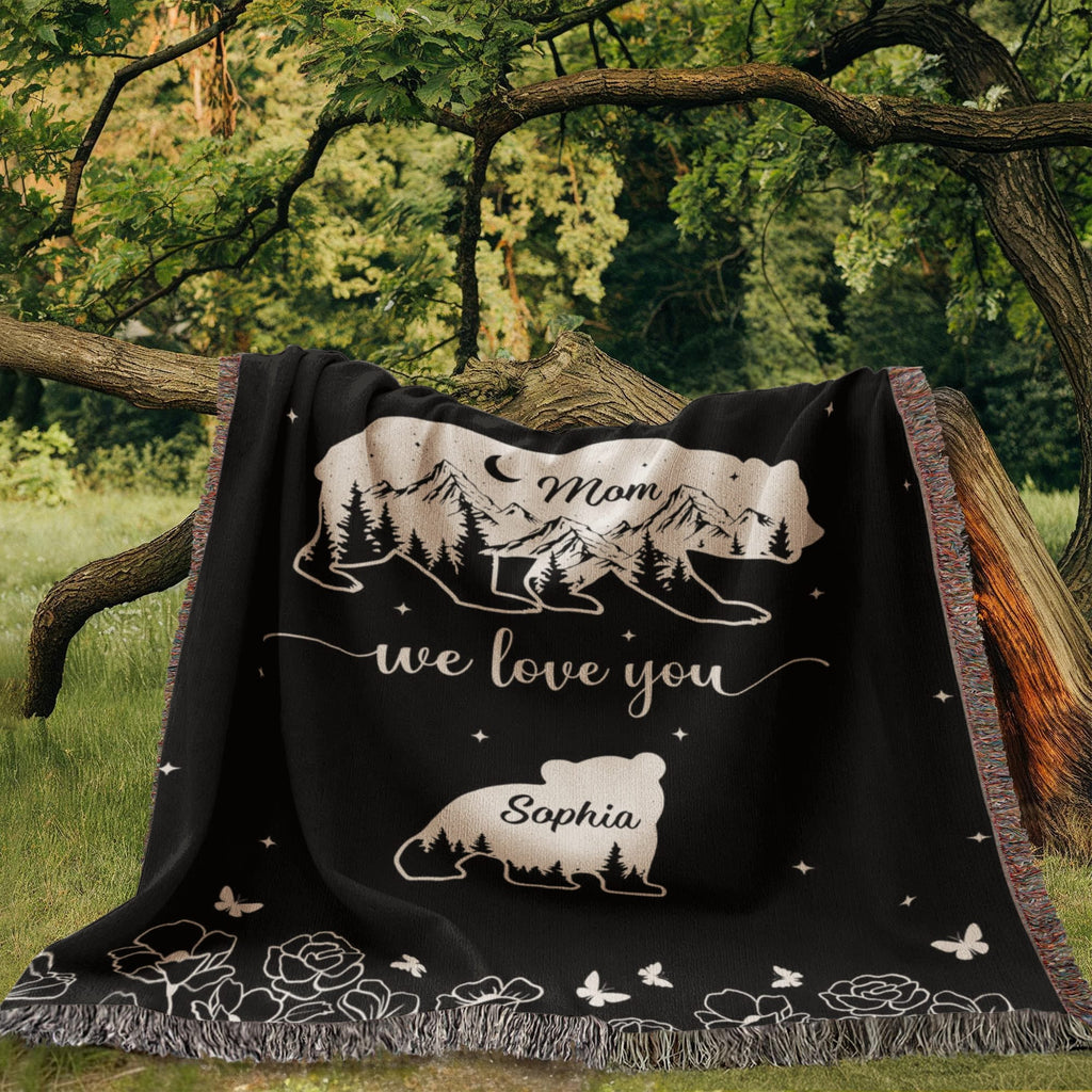 Blankets Personalized Bear Family Woven Blanket – Custom Name Mom Bear Throw, We Love You Gift from Kids Personalized Bear Family Woven Blanket – Custom Name Mom Bear Throw, We Love You Gift from Kids