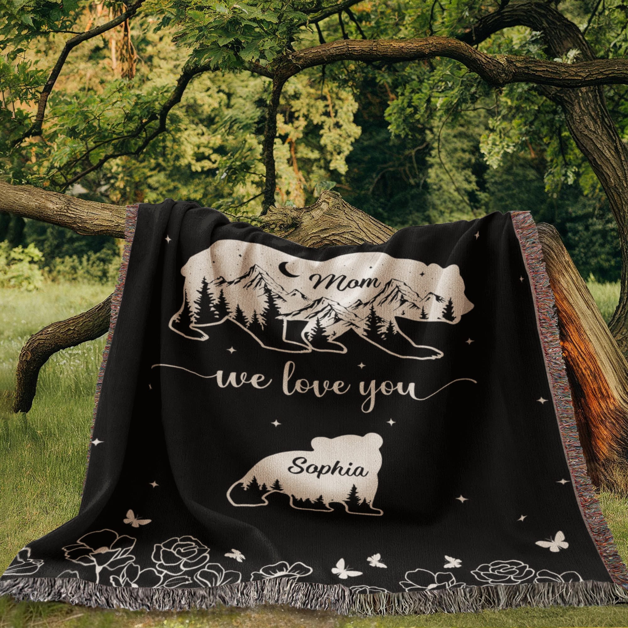 Blankets Personalized Bear Family Woven Blanket – Custom Name Mom Bear Throw, We Love You Gift from Kids Personalized Bear Family Woven Blanket – Custom Name Mom Bear Throw, We Love You Gift from Kids