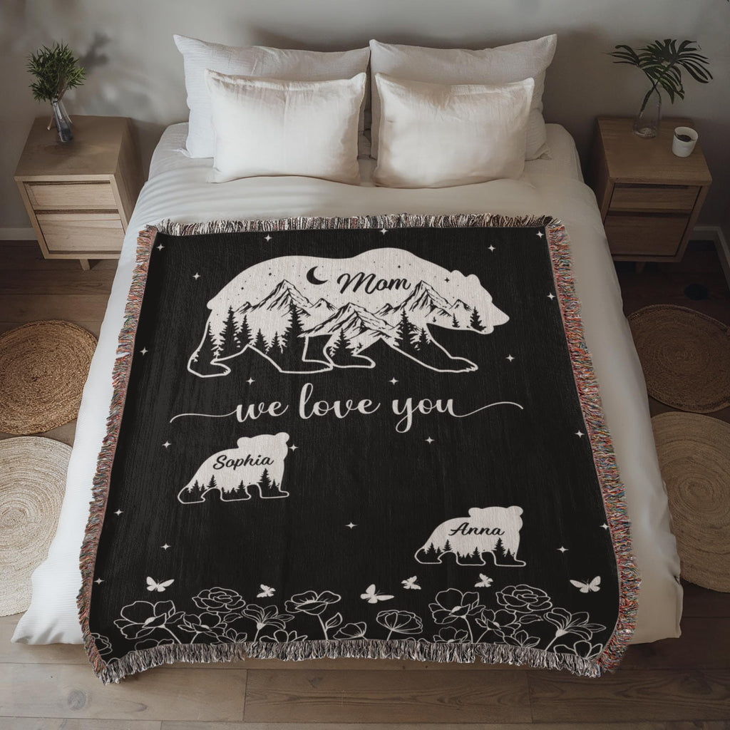 Blankets Personalized Bear Family Woven Blanket – Custom Name Mom Bear Throw, We Love You Gift from Kids Personalized Bear Family Woven Blanket – Custom Name Mom Bear Throw, We Love You Gift from Kids