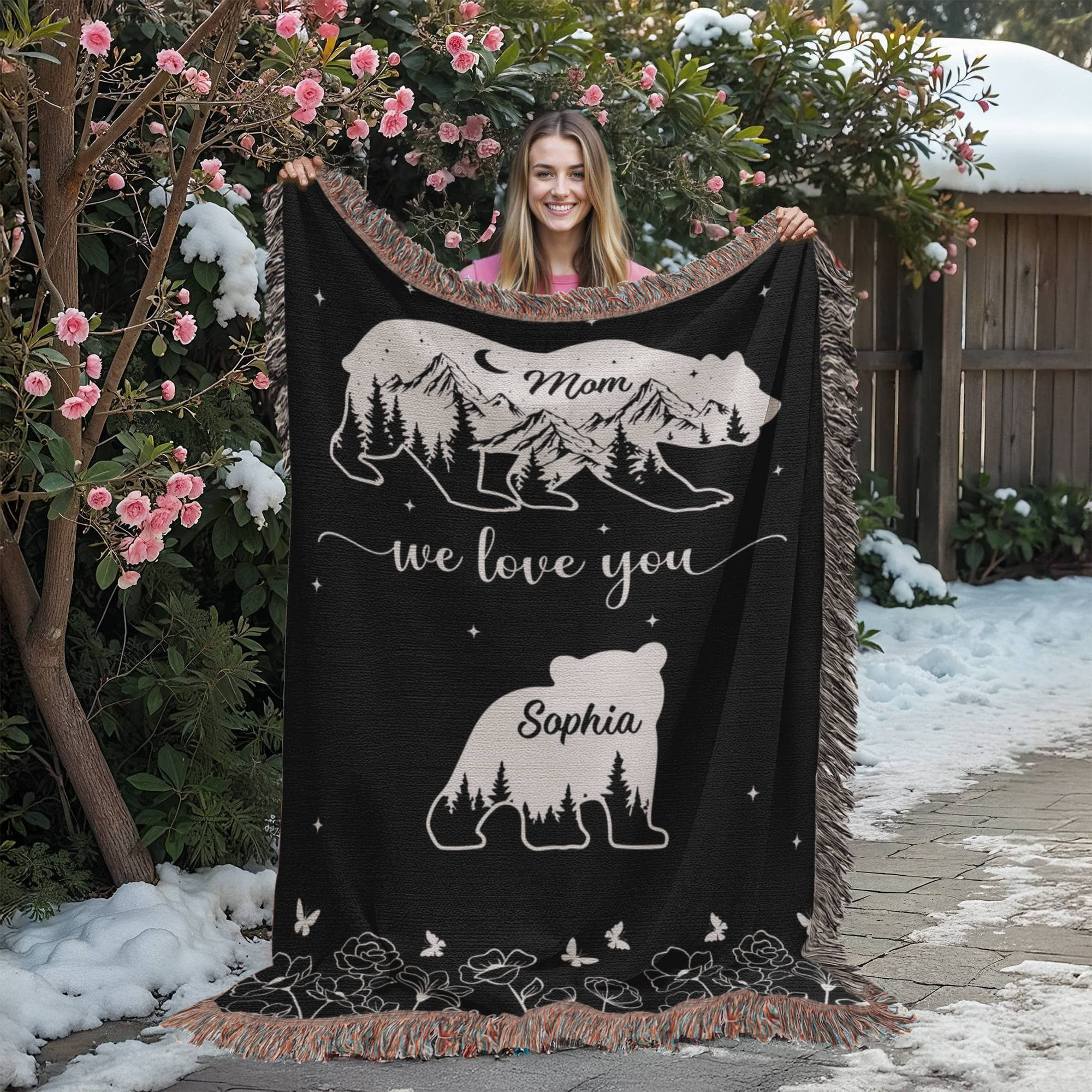 Blankets Personalized Bear Family Woven Blanket – Custom Name Mom Bear Throw, We Love You Gift from Kids Personalized Bear Family Woven Blanket – Custom Name Mom Bear Throw, We Love You Gift from Kids