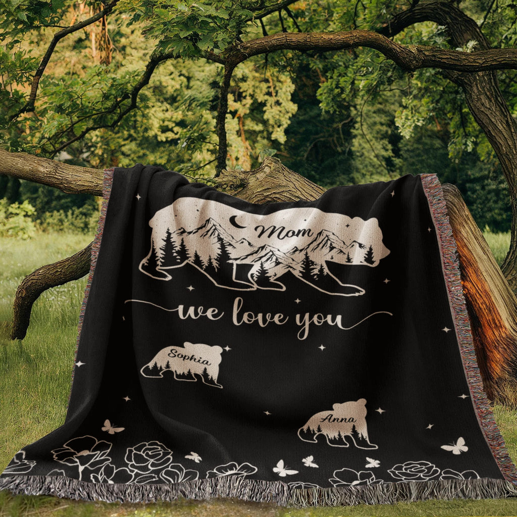 Blankets Personalized Bear Family Woven Blanket – Custom Name Mom Bear Throw, We Love You Gift from Kids Personalized Bear Family Woven Blanket – Custom Name Mom Bear Throw, We Love You Gift from Kids