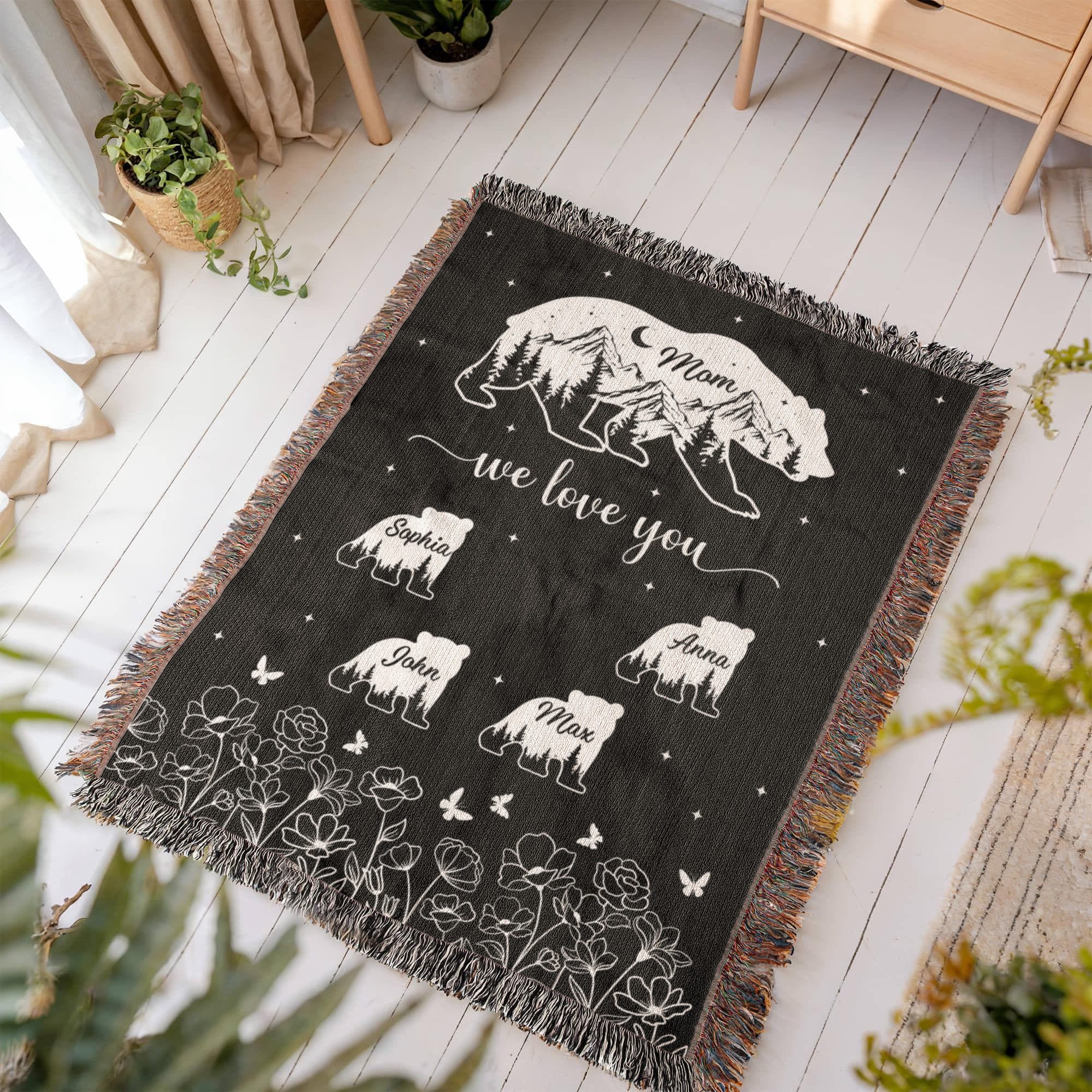 Blankets Personalized Bear Family Woven Blanket – Custom Name Mom Bear Throw, We Love You Gift from Kids Personalized Bear Family Woven Blanket – Custom Name Mom Bear Throw, We Love You Gift from Kids