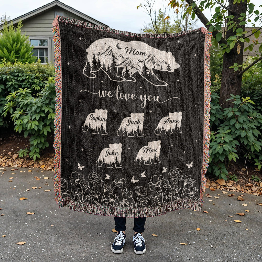 Blankets Personalized Bear Family Woven Blanket – Custom Name Mom Bear Throw, We Love You Gift from Kids Personalized Bear Family Woven Blanket – Custom Name Mom Bear Throw, We Love You Gift from Kids