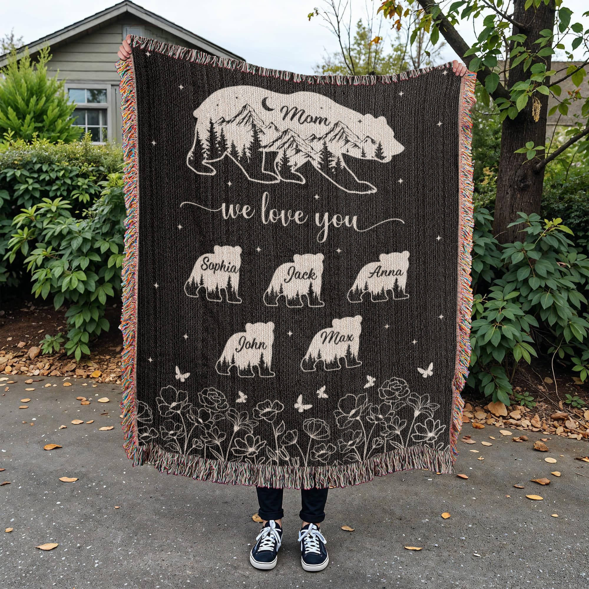 Blankets Personalized Bear Family Woven Blanket – Custom Name Mom Bear Throw, We Love You Gift from Kids Personalized Bear Family Woven Blanket – Custom Name Mom Bear Throw, We Love You Gift from Kids