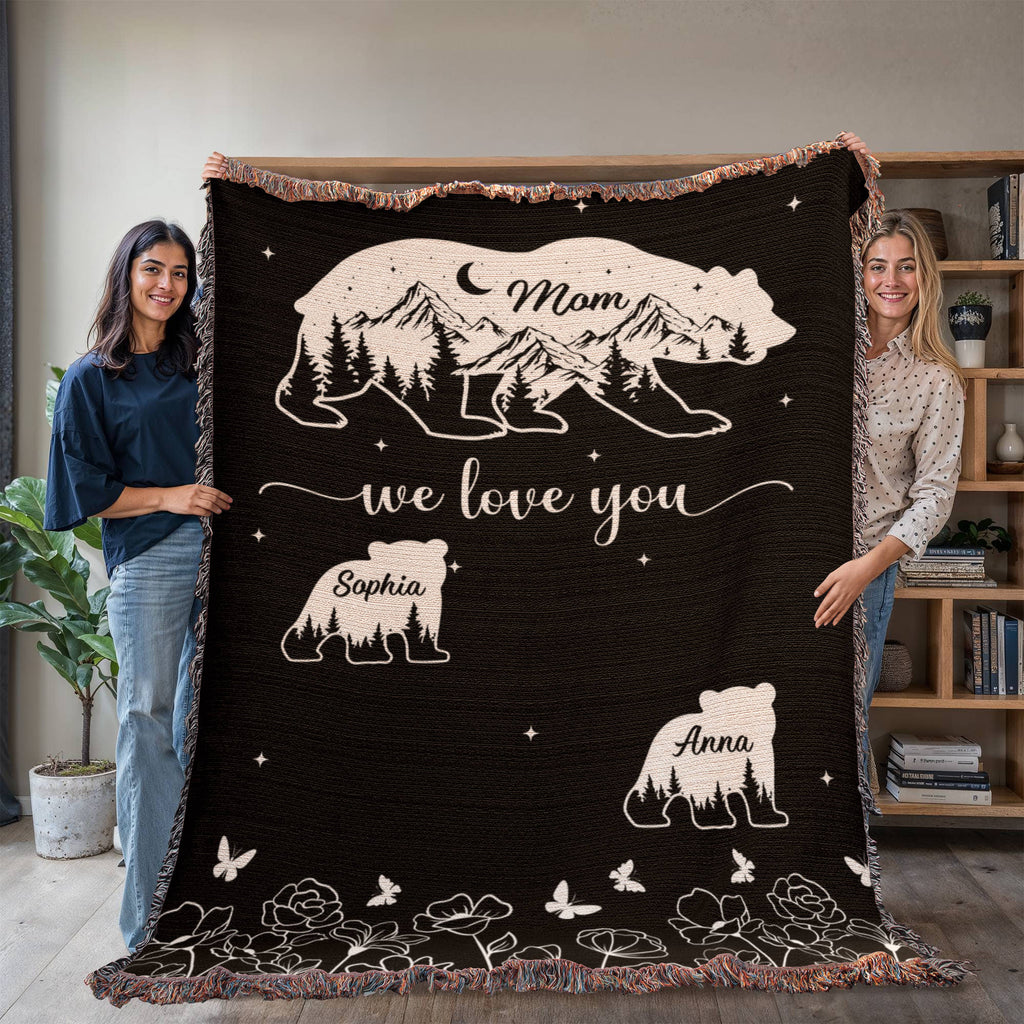 Blankets Personalized Bear Family Woven Blanket – Custom Name Mom Bear Throw, We Love You Gift from Kids Personalized Bear Family Woven Blanket – Custom Name Mom Bear Throw, We Love You Gift from Kids
