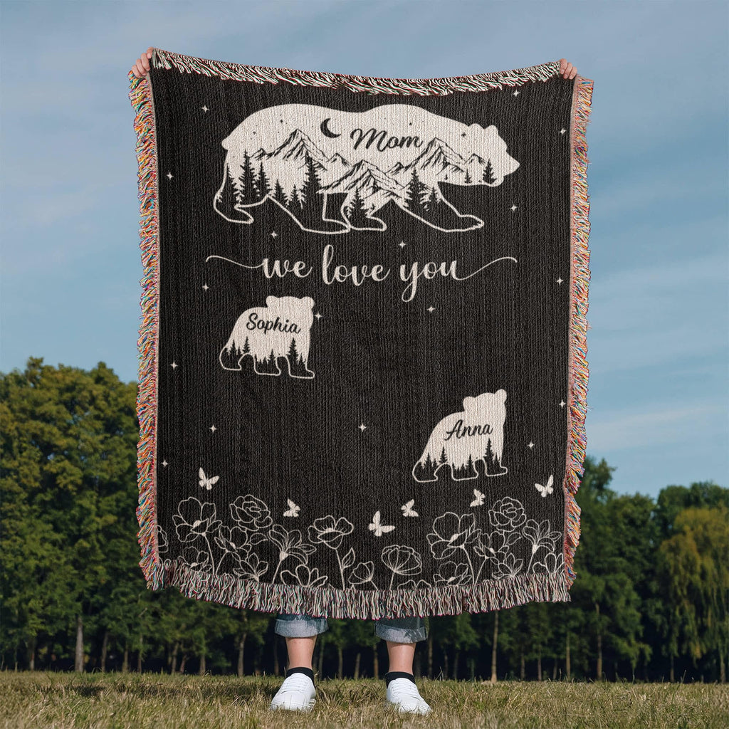 Blankets Personalized Bear Family Woven Blanket – Custom Name Mom Bear Throw, We Love You Gift from Kids Personalized Bear Family Woven Blanket – Custom Name Mom Bear Throw, We Love You Gift from Kids
