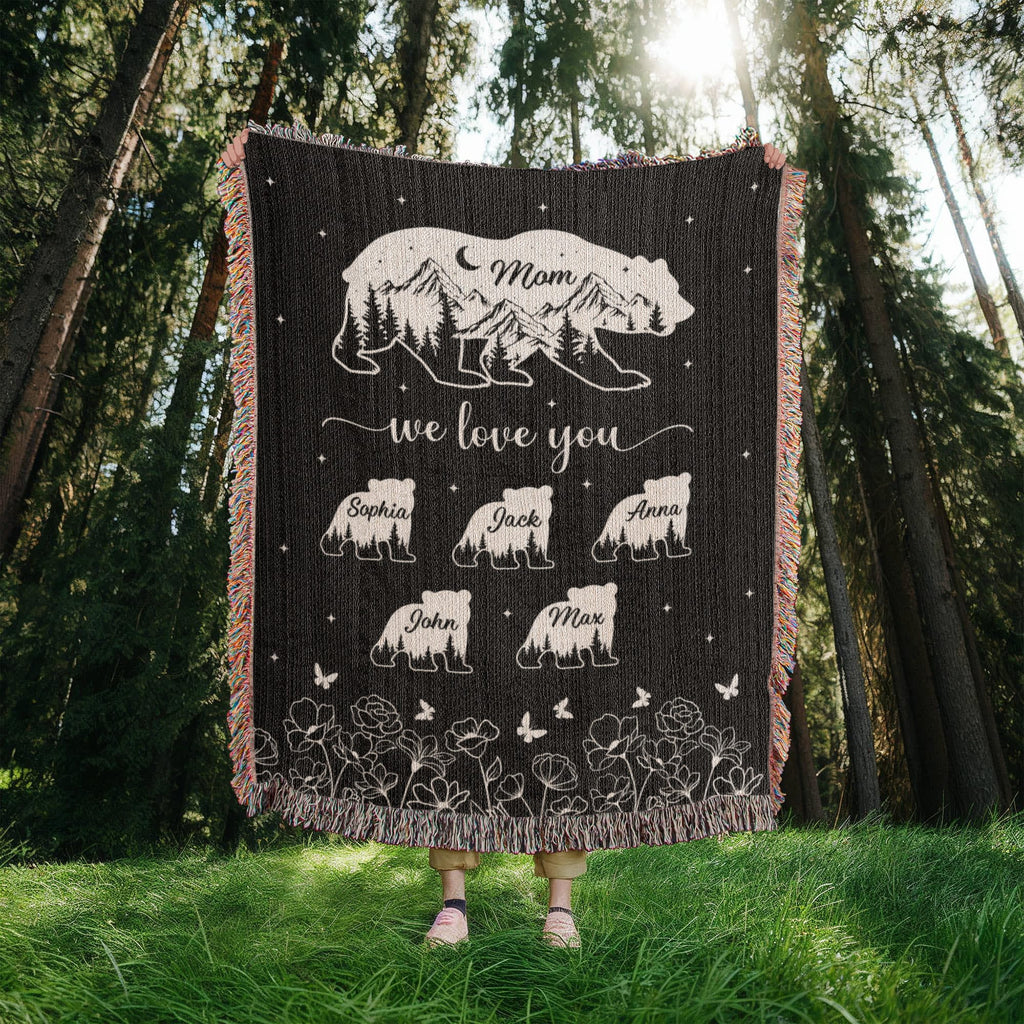 Blankets Personalized Bear Family Woven Blanket – Custom Name Mom Bear Throw, We Love You Gift from Kids Personalized Bear Family Woven Blanket – Custom Name Mom Bear Throw, We Love You Gift from Kids