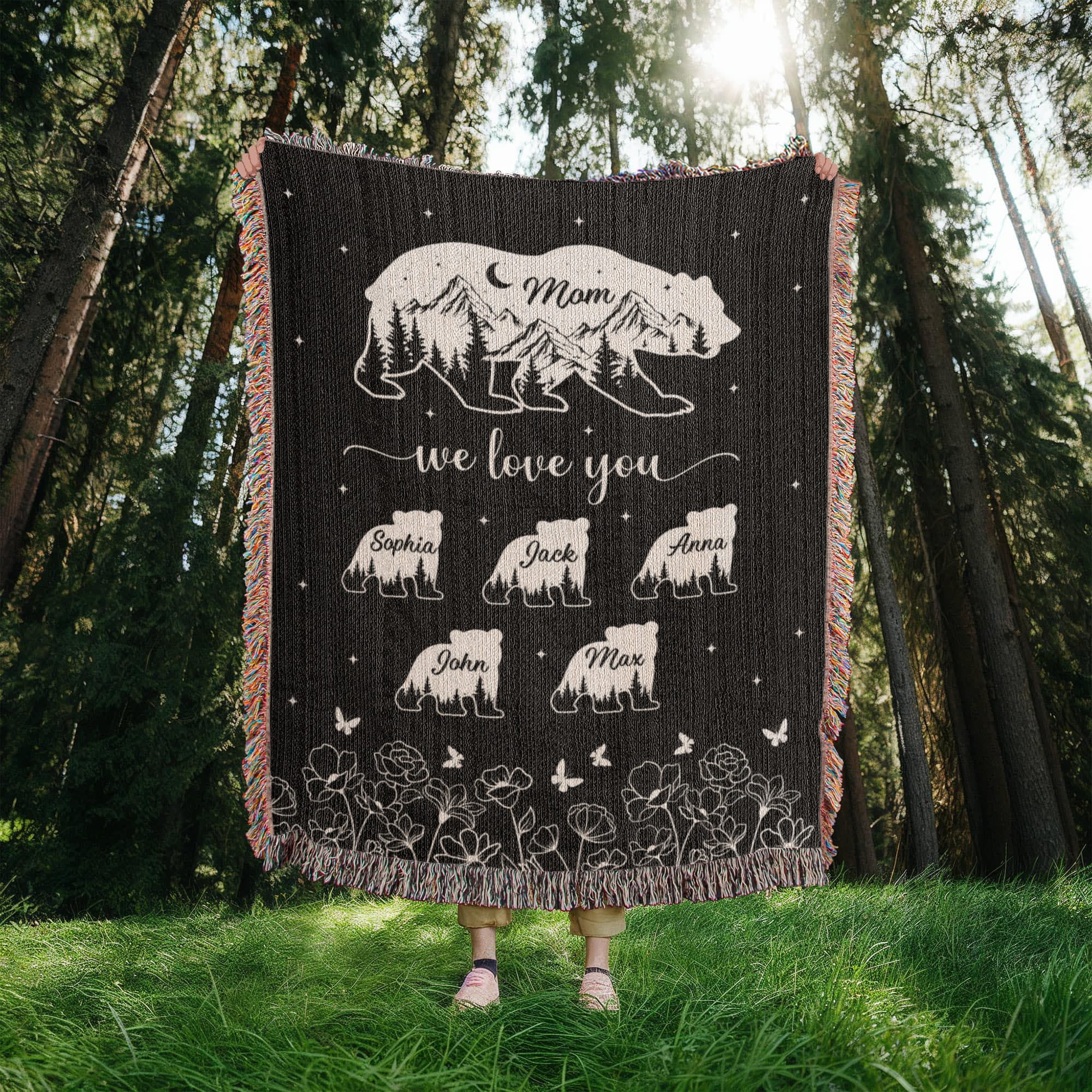Blankets Personalized Bear Family Woven Blanket – Custom Name Mom Bear Throw, We Love You Gift from Kids Personalized Bear Family Woven Blanket – Custom Name Mom Bear Throw, We Love You Gift from Kids