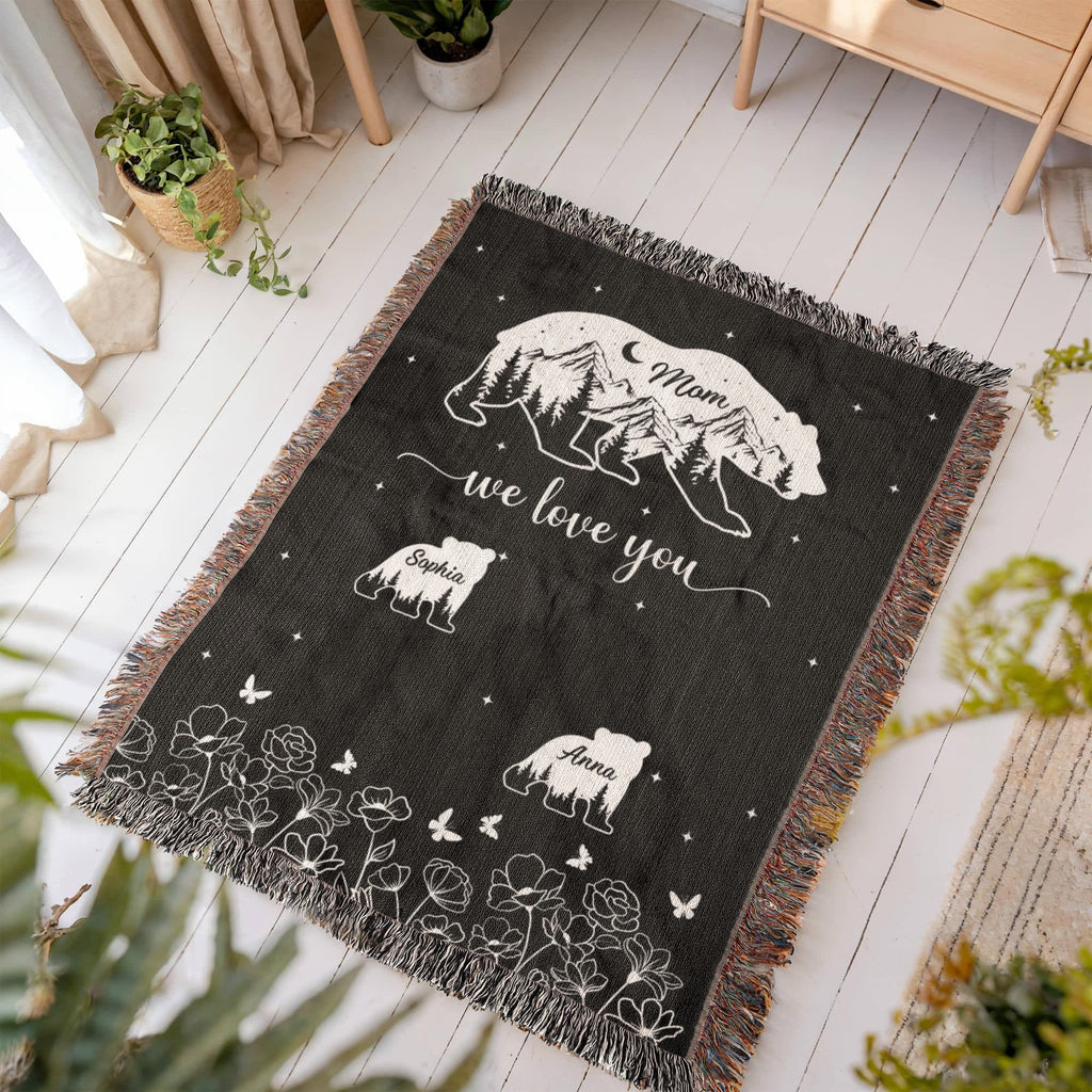 Blankets Personalized Bear Family Woven Blanket – Custom Name Mom Bear Throw, We Love You Gift from Kids Personalized Bear Family Woven Blanket – Custom Name Mom Bear Throw, We Love You Gift from Kids