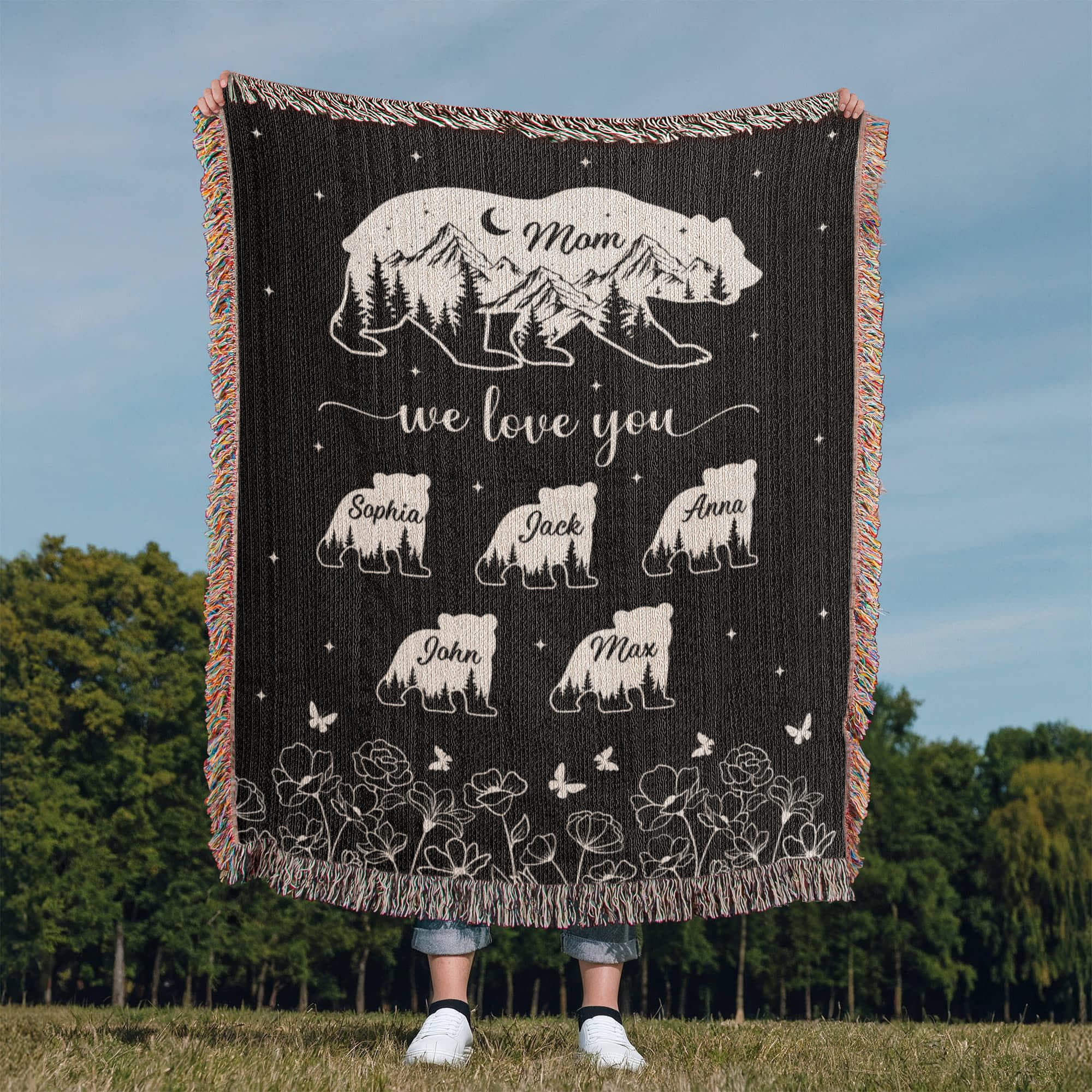 Blankets Personalized Bear Family Woven Blanket – Custom Name Mom Bear Throw, We Love You Gift from Kids Personalized Bear Family Woven Blanket – Custom Name Mom Bear Throw, We Love You Gift from Kids