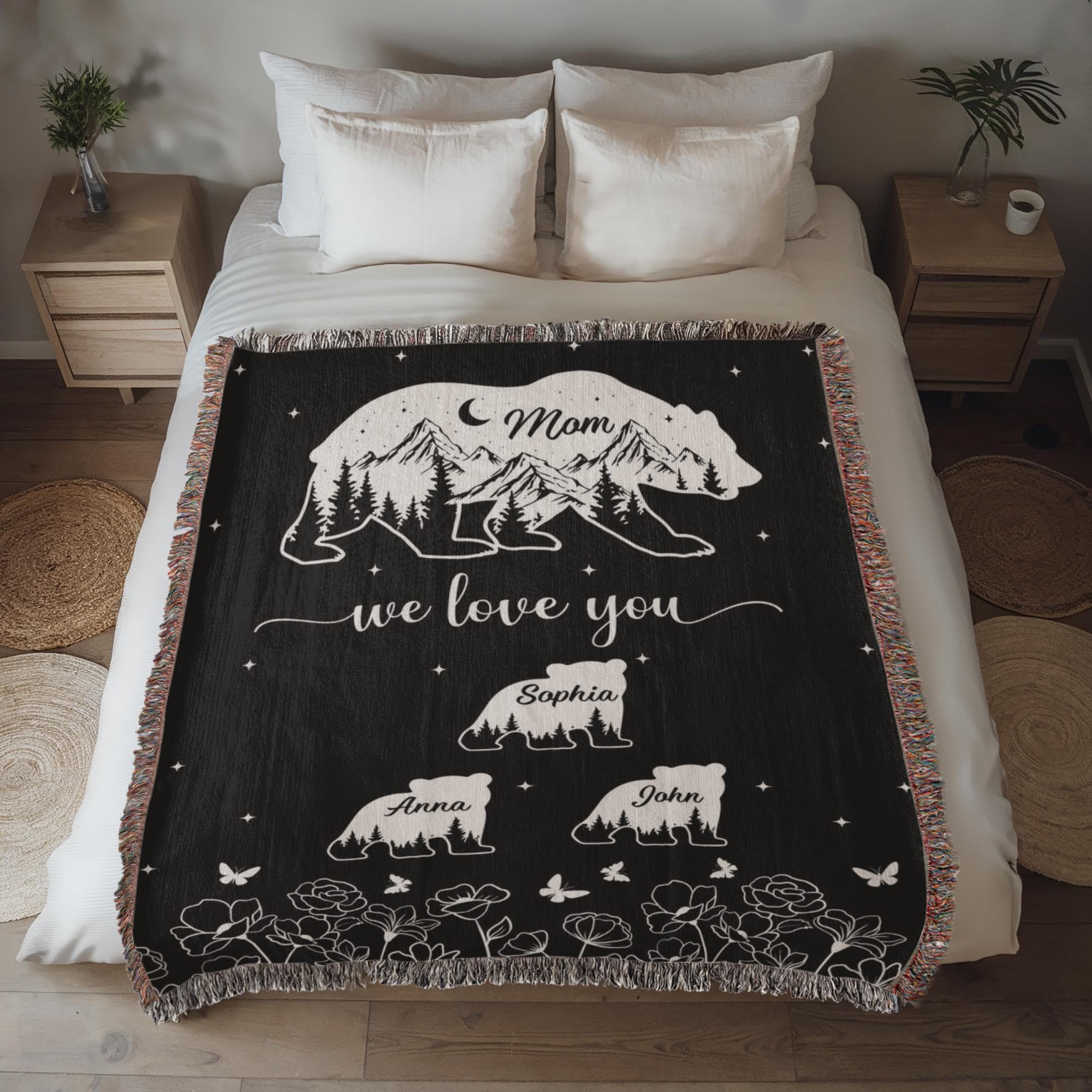 Blankets Personalized Bear Family Woven Blanket – Custom Name Mom Bear Throw, We Love You Gift from Kids Personalized Bear Family Woven Blanket – Custom Name Mom Bear Throw, We Love You Gift from Kids