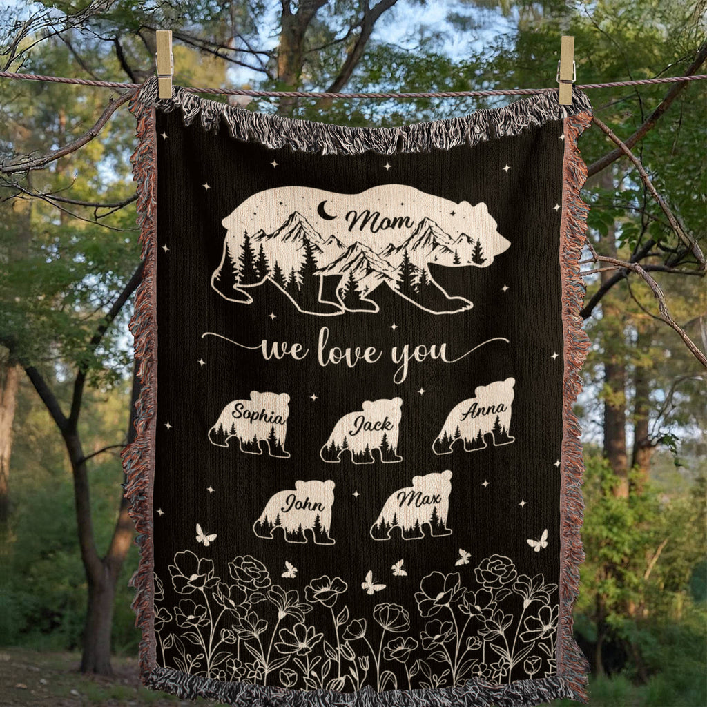 Blankets Personalized Bear Family Woven Blanket – Custom Name Mom Bear Throw, We Love You Gift from Kids Personalized Bear Family Woven Blanket – Custom Name Mom Bear Throw, We Love You Gift from Kids