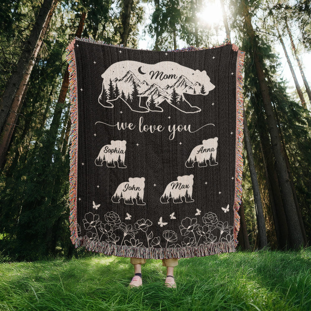Blankets Personalized Bear Family Woven Blanket – Custom Name Mom Bear Throw, We Love You Gift from Kids Personalized Bear Family Woven Blanket – Custom Name Mom Bear Throw, We Love You Gift from Kids