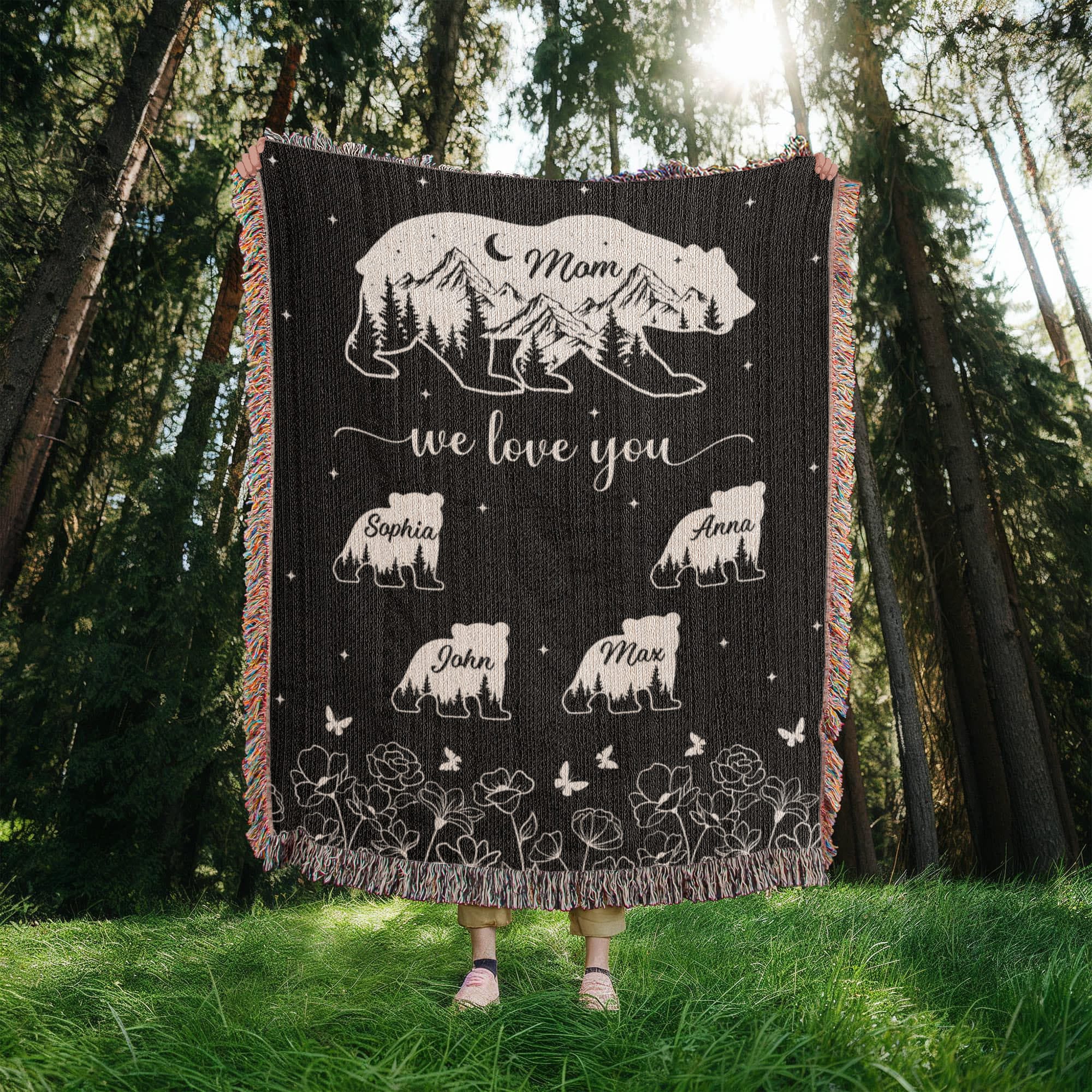 Blankets Personalized Bear Family Woven Blanket – Custom Name Mom Bear Throw, We Love You Gift from Kids Personalized Bear Family Woven Blanket – Custom Name Mom Bear Throw, We Love You Gift from Kids