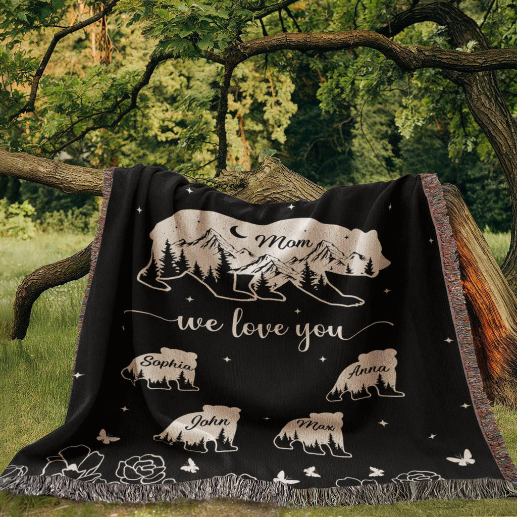 Blankets Personalized Bear Family Woven Blanket – Custom Name Mom Bear Throw, We Love You Gift from Kids Personalized Bear Family Woven Blanket – Custom Name Mom Bear Throw, We Love You Gift from Kids
