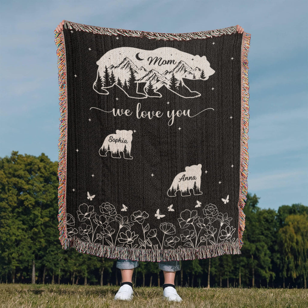 Blankets Personalized Bear Family Woven Blanket – Custom Name Mom Bear Throw, We Love You Gift from Kids Personalized Bear Family Woven Blanket – Custom Name Mom Bear Throw, We Love You Gift from Kids