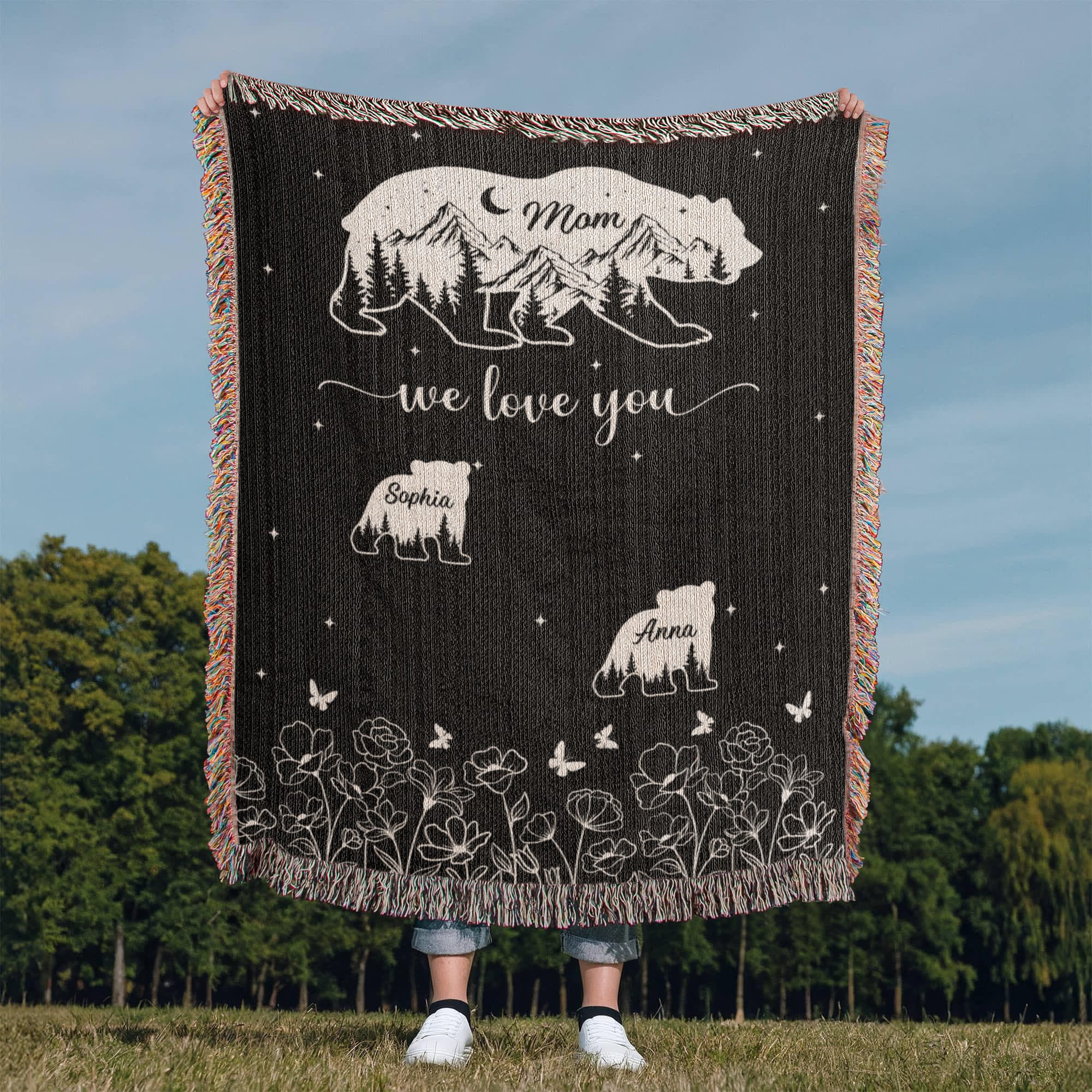 Blankets Personalized Bear Family Woven Blanket – Custom Name Mom Bear Throw, We Love You Gift from Kids Personalized Bear Family Woven Blanket – Custom Name Mom Bear Throw, We Love You Gift from Kids