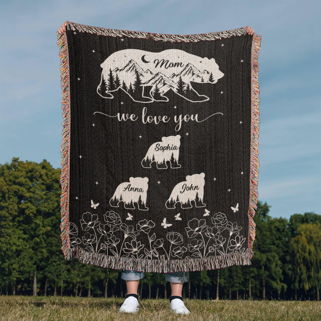 Blankets Personalized Bear Family Woven Blanket – Custom Name Mom Bear Throw, We Love You Gift from Kids Personalized Bear Family Woven Blanket – Custom Name Mom Bear Throw, We Love You Gift from Kids