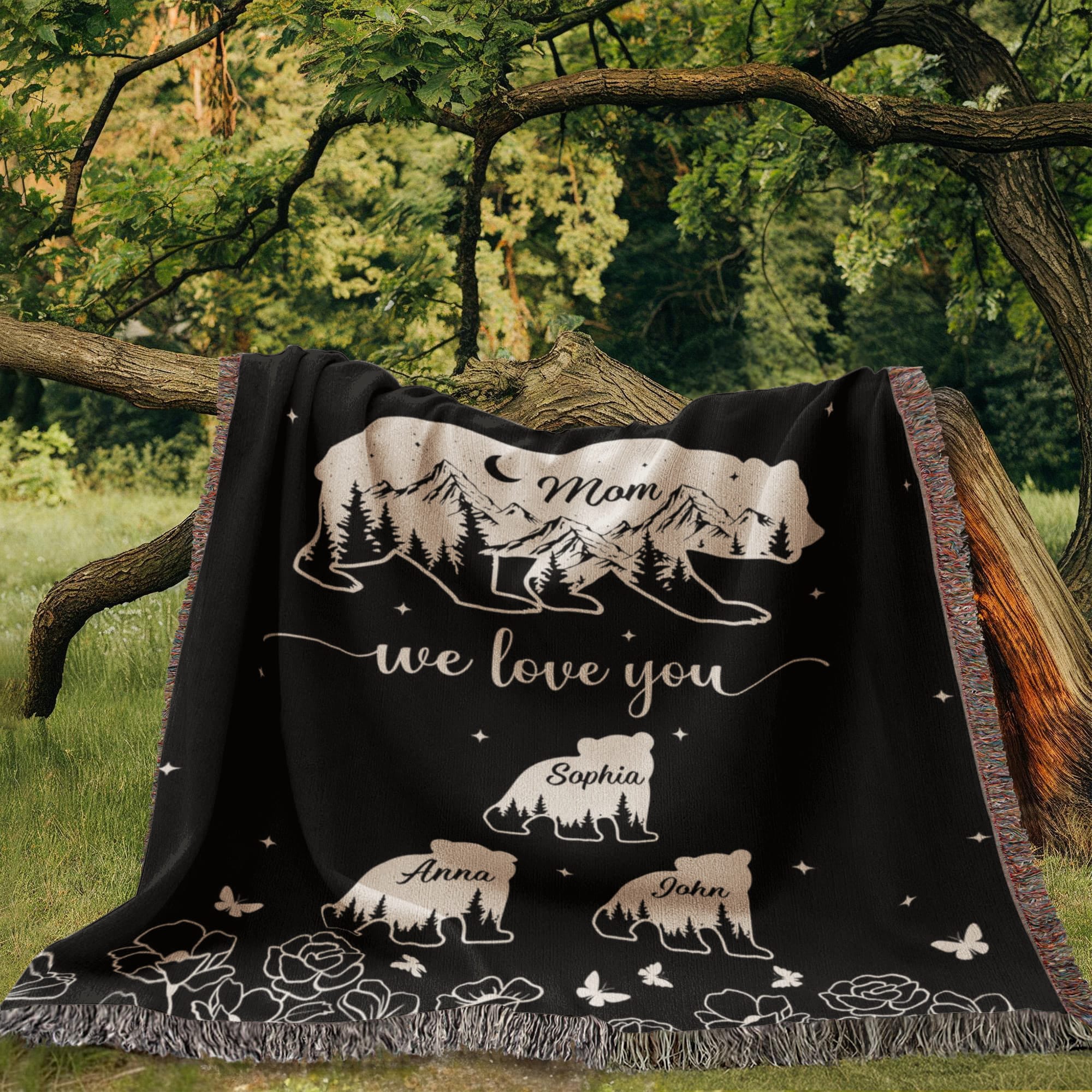 Blankets Personalized Bear Family Woven Blanket – Custom Name Mom Bear Throw, We Love You Gift from Kids Personalized Bear Family Woven Blanket – Custom Name Mom Bear Throw, We Love You Gift from Kids