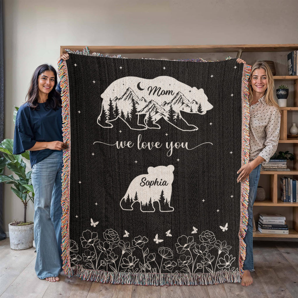 Blankets Personalized Bear Family Woven Blanket – Custom Name Mom Bear Throw, We Love You Gift from Kids Personalized Bear Family Woven Blanket – Custom Name Mom Bear Throw, We Love You Gift from Kids