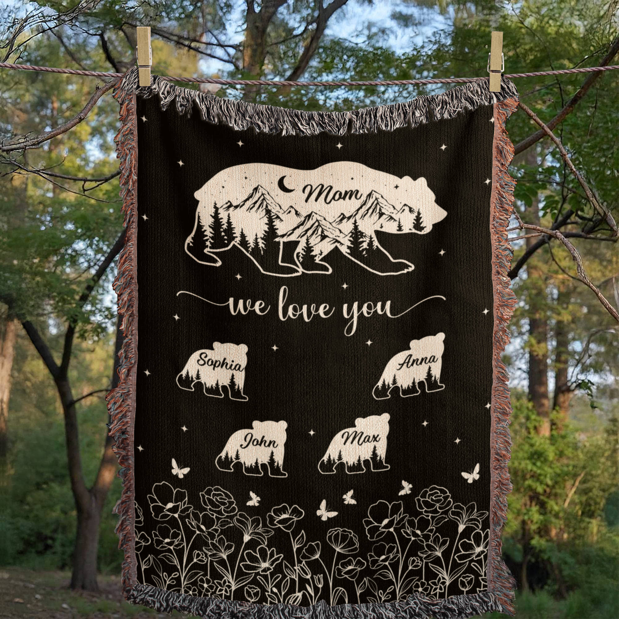 Blankets Personalized Bear Family Woven Blanket – Custom Name Mom Bear Throw, We Love You Gift from Kids Personalized Bear Family Woven Blanket – Custom Name Mom Bear Throw, We Love You Gift from Kids