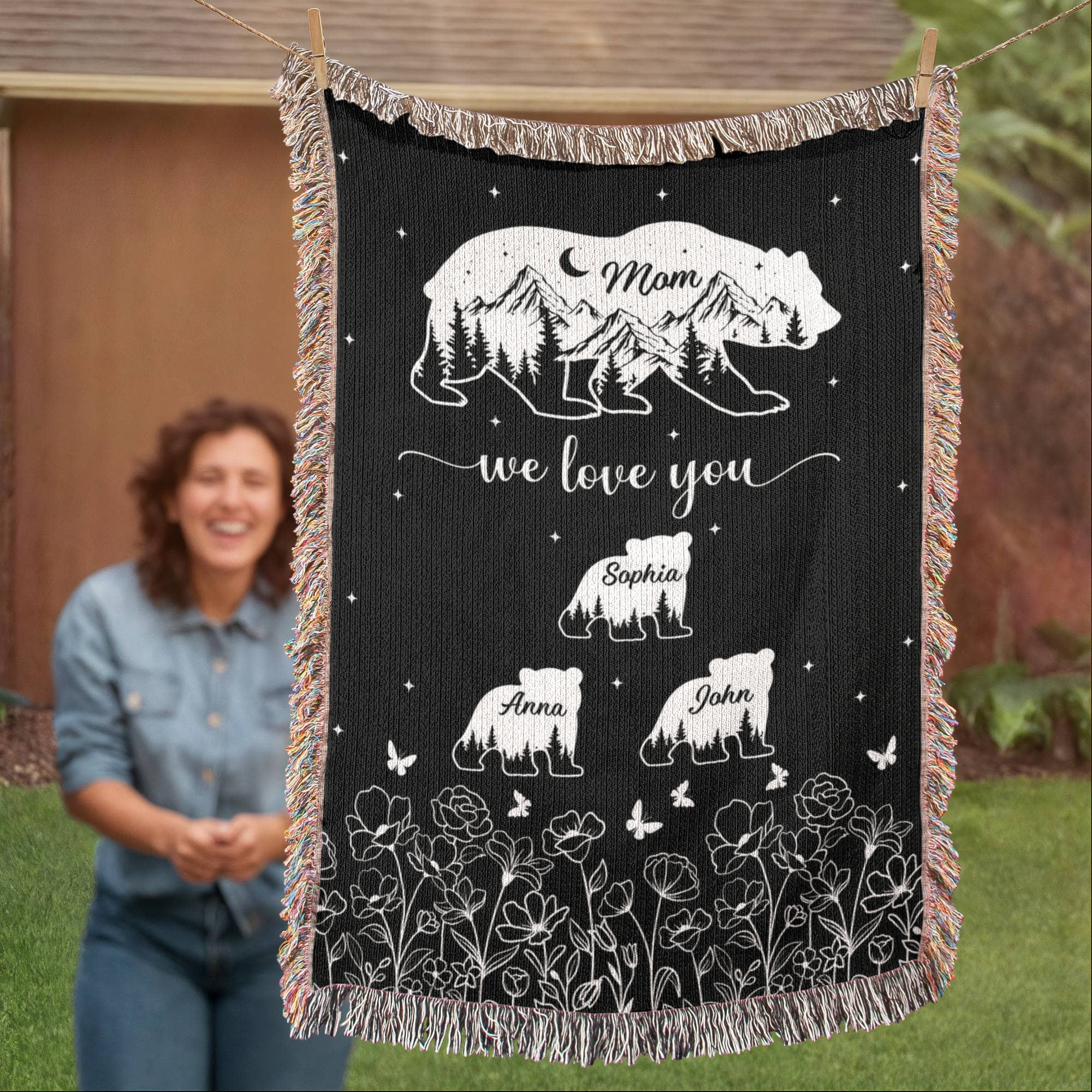 Blankets Personalized Bear Family Woven Blanket – Custom Name Mom Bear Throw, We Love You Gift from Kids Personalized Bear Family Woven Blanket – Custom Name Mom Bear Throw, We Love You Gift from Kids