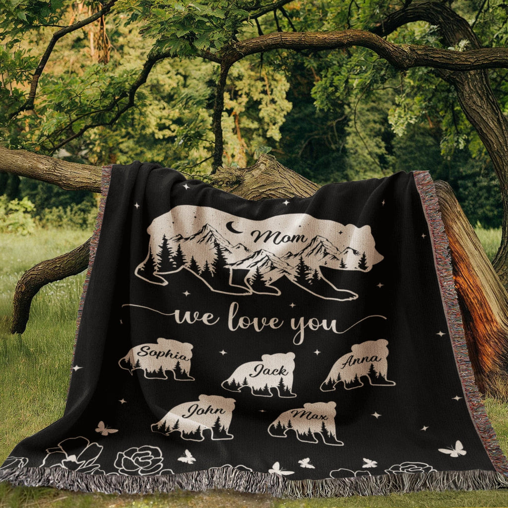 Blankets Personalized Bear Family Woven Blanket – Custom Name Mom Bear Throw, We Love You Gift from Kids Personalized Bear Family Woven Blanket – Custom Name Mom Bear Throw, We Love You Gift from Kids