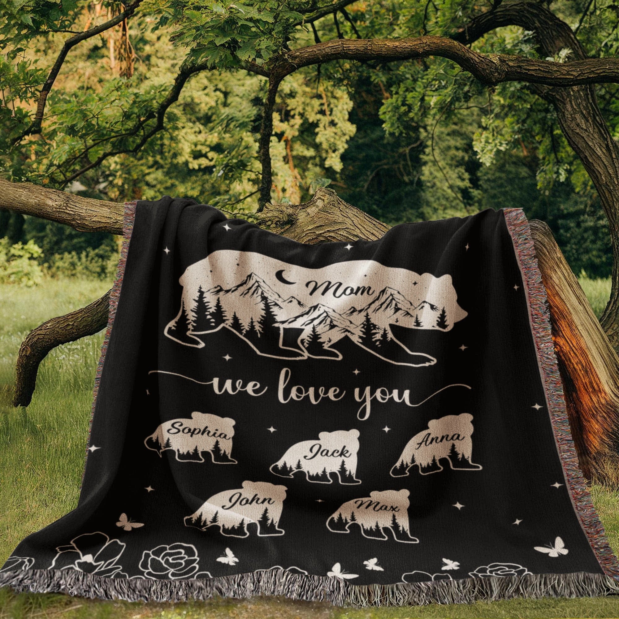 Blankets Personalized Bear Family Woven Blanket – Custom Name Mom Bear Throw, We Love You Gift from Kids Personalized Bear Family Woven Blanket – Custom Name Mom Bear Throw, We Love You Gift from Kids