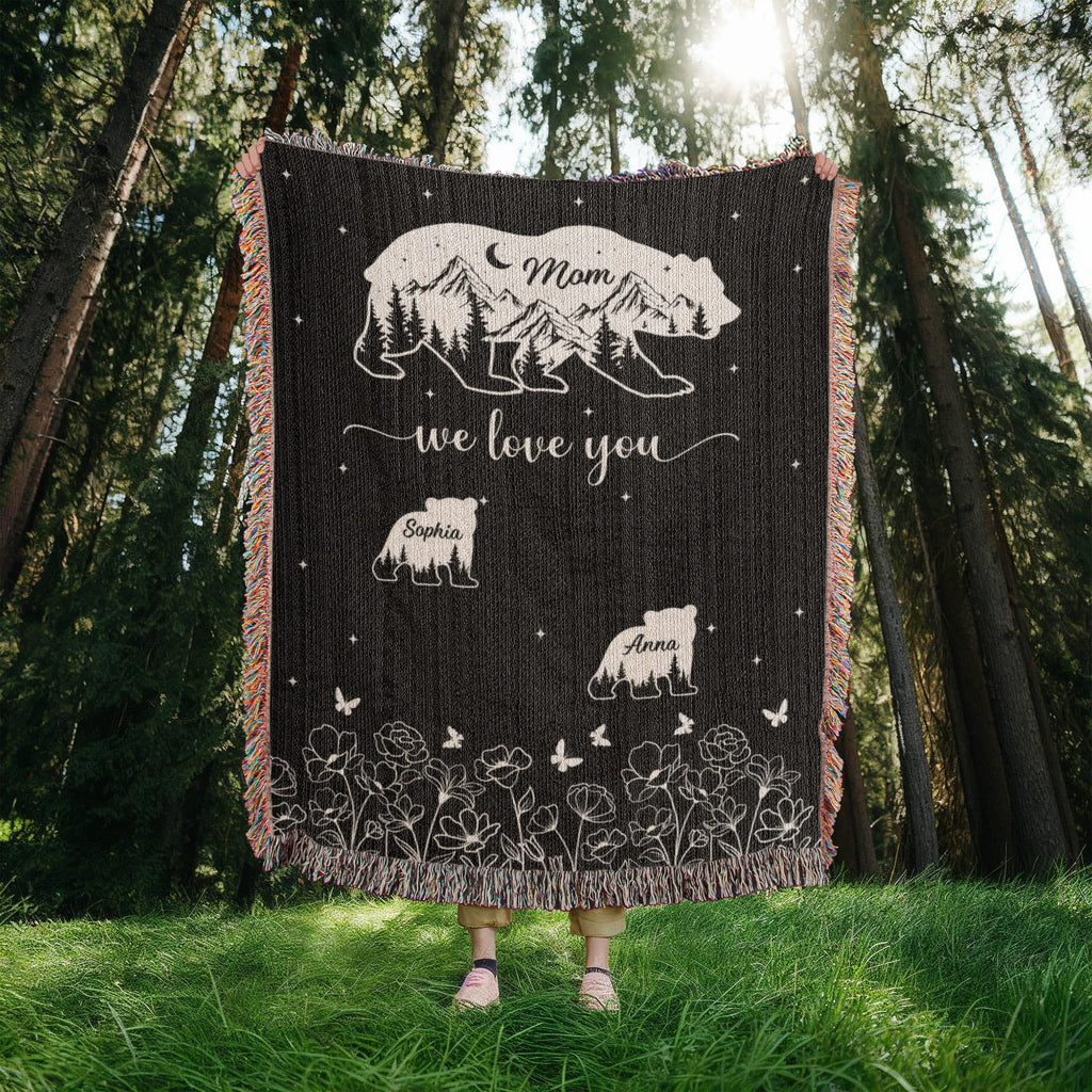 Blankets Personalized Bear Family Woven Blanket – Custom Name Mom Bear Throw, We Love You Gift from Kids Personalized Bear Family Woven Blanket – Custom Name Mom Bear Throw, We Love You Gift from Kids