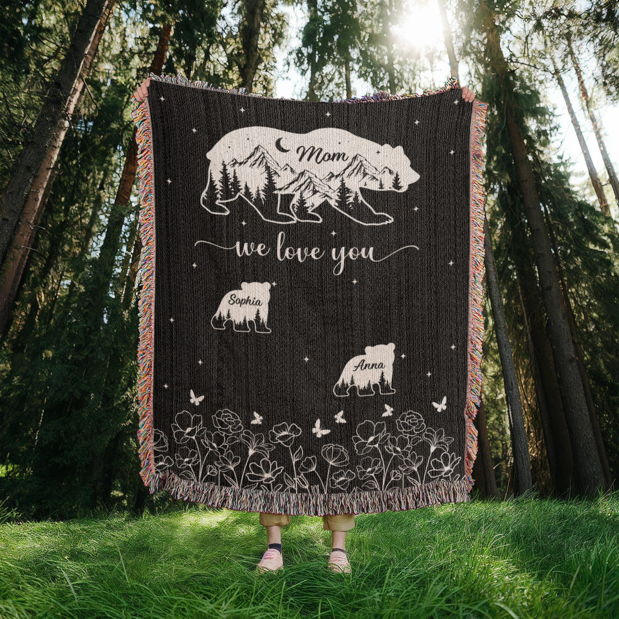 Blankets Personalized Bear Family Woven Blanket – Custom Name Mom Bear Throw, We Love You Gift from Kids Personalized Bear Family Woven Blanket – Custom Name Mom Bear Throw, We Love You Gift from Kids