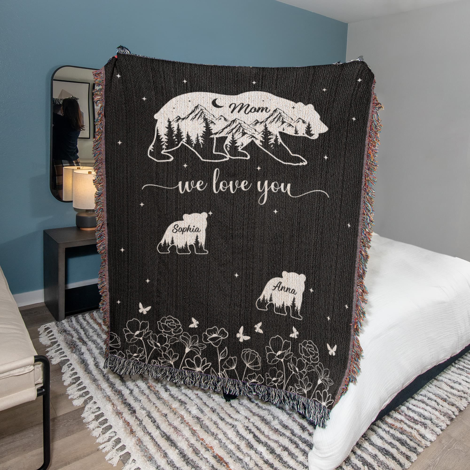 Blankets Personalized Bear Family Woven Blanket – Custom Name Mom Bear Throw, We Love You Gift from Kids Personalized Bear Family Woven Blanket – Custom Name Mom Bear Throw, We Love You Gift from Kids