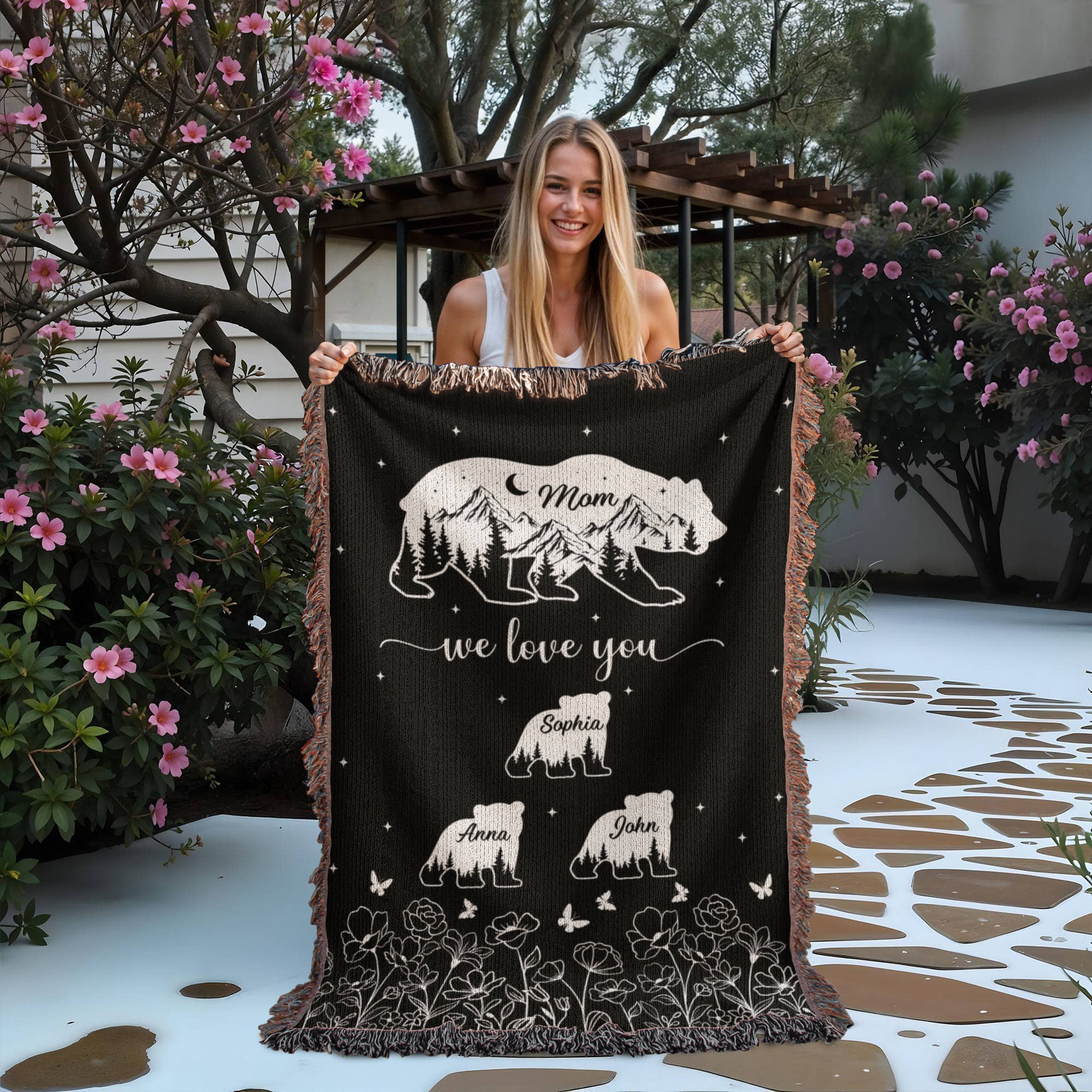Blankets Personalized Bear Family Woven Blanket – Custom Name Mom Bear Throw, We Love You Gift from Kids Personalized Bear Family Woven Blanket – Custom Name Mom Bear Throw, We Love You Gift from Kids
