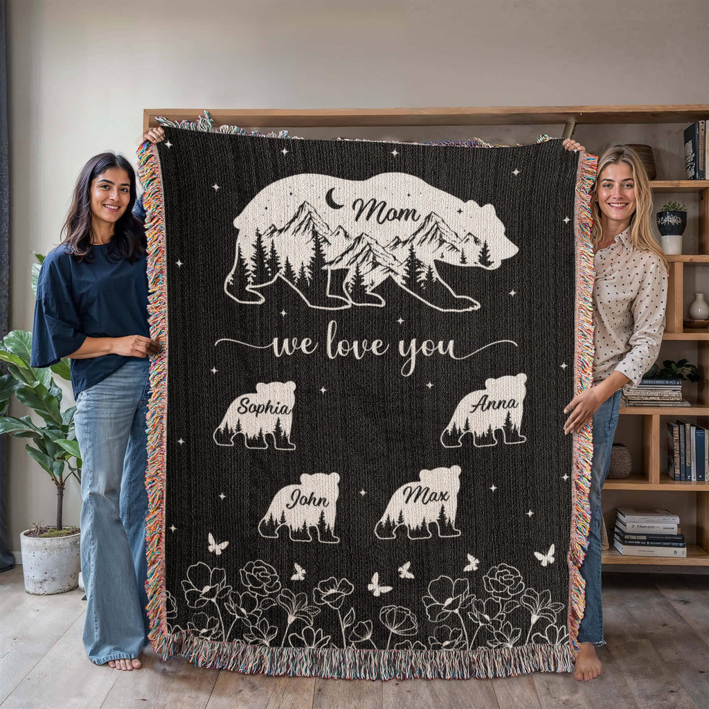 Blankets Personalized Bear Family Woven Blanket – Custom Name Mom Bear Throw, We Love You Gift from Kids Personalized Bear Family Woven Blanket – Custom Name Mom Bear Throw, We Love You Gift from Kids