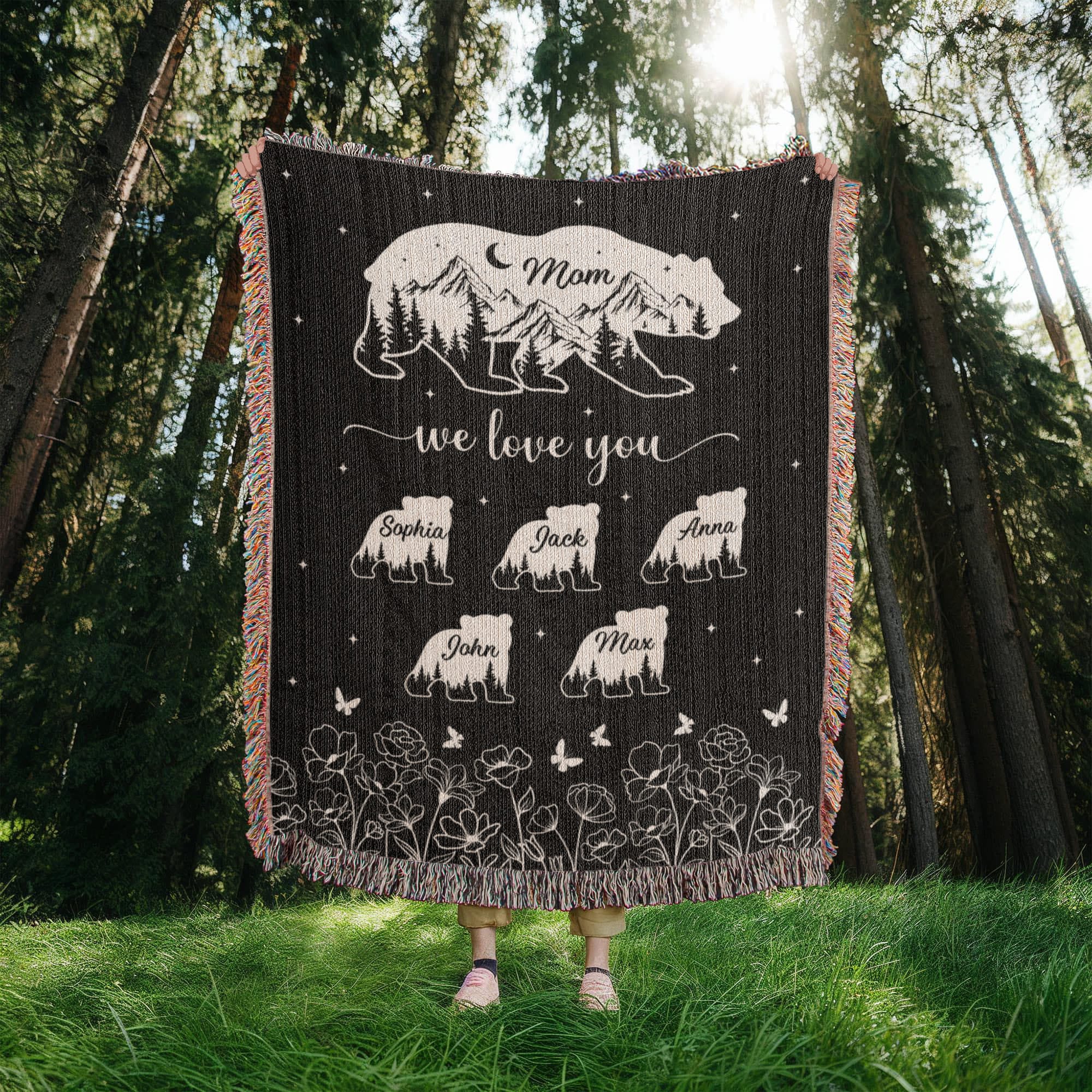 Blankets Personalized Bear Family Woven Blanket – Custom Name Mom Bear Throw, We Love You Gift from Kids Personalized Bear Family Woven Blanket – Custom Name Mom Bear Throw, We Love You Gift from Kids