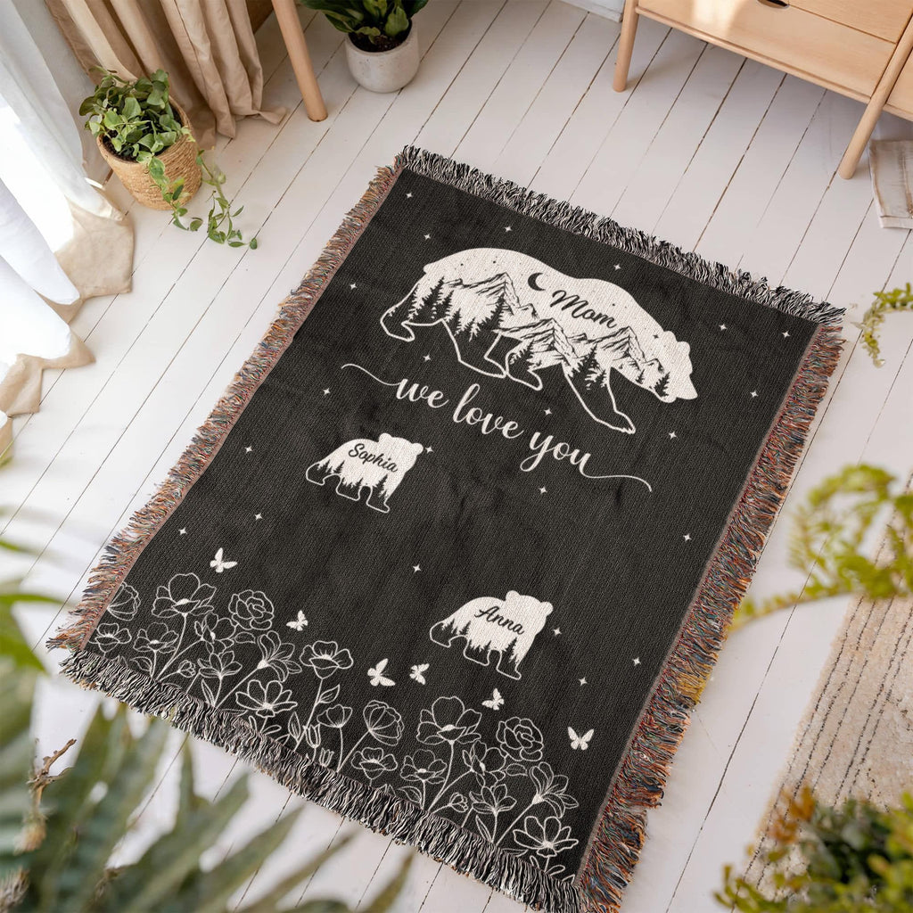 Blankets Personalized Bear Family Woven Blanket – Custom Name Mom Bear Throw, We Love You Gift from Kids Personalized Bear Family Woven Blanket – Custom Name Mom Bear Throw, We Love You Gift from Kids