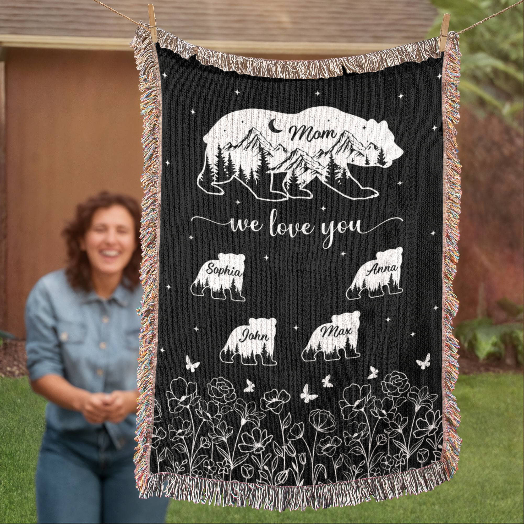 Blankets Personalized Bear Family Woven Blanket – Custom Name Mom Bear Throw, We Love You Gift from Kids Personalized Bear Family Woven Blanket – Custom Name Mom Bear Throw, We Love You Gift from Kids