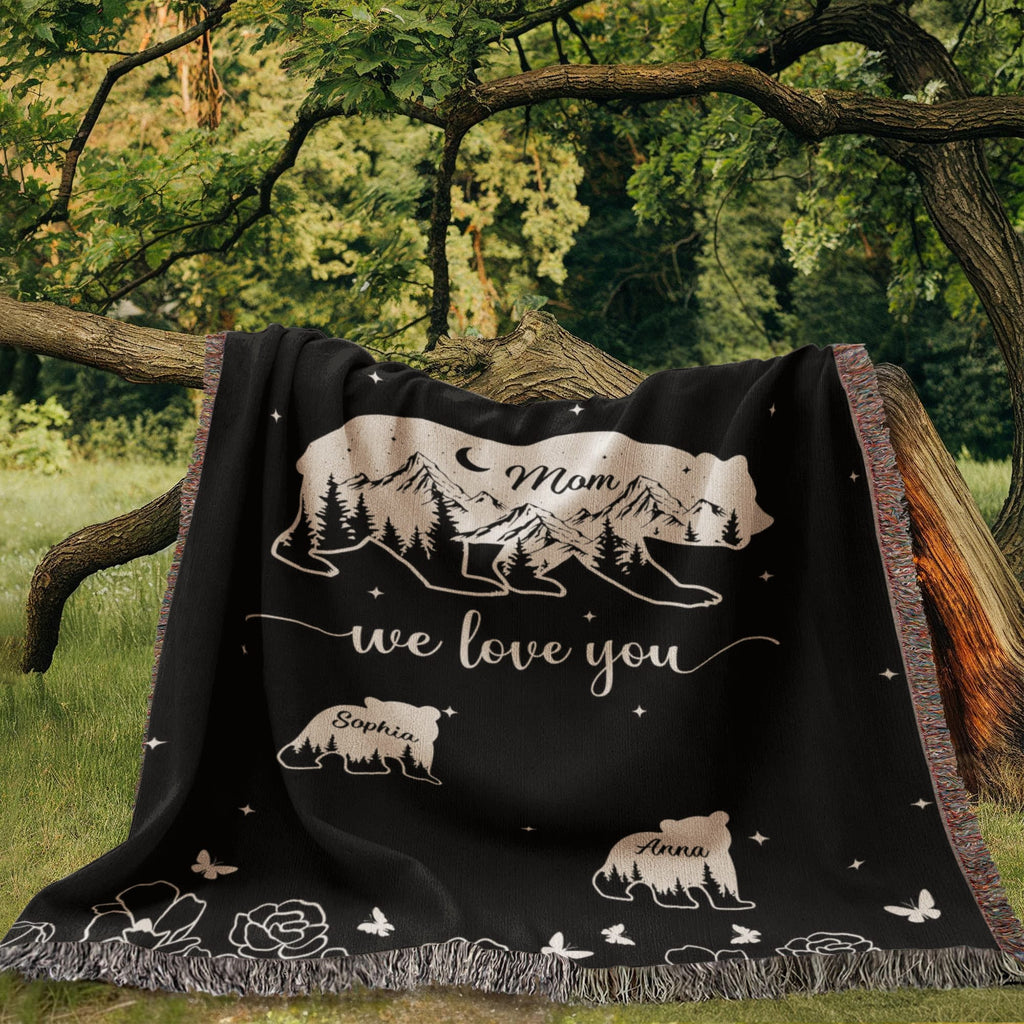 Blankets Personalized Bear Family Woven Blanket – Custom Name Mom Bear Throw, We Love You Gift from Kids Personalized Bear Family Woven Blanket – Custom Name Mom Bear Throw, We Love You Gift from Kids