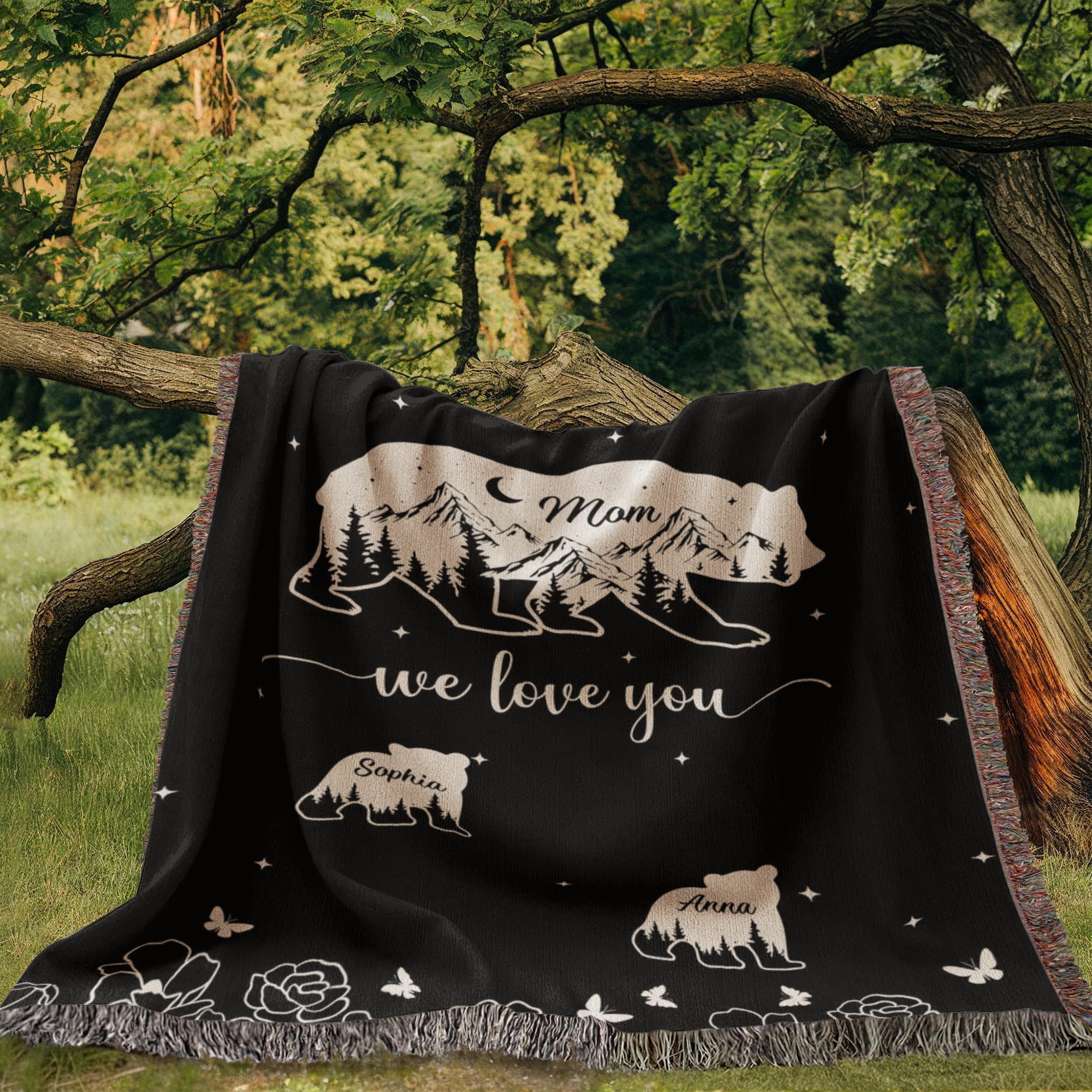 Blankets Personalized Bear Family Woven Blanket – Custom Name Mom Bear Throw, We Love You Gift from Kids Personalized Bear Family Woven Blanket – Custom Name Mom Bear Throw, We Love You Gift from Kids