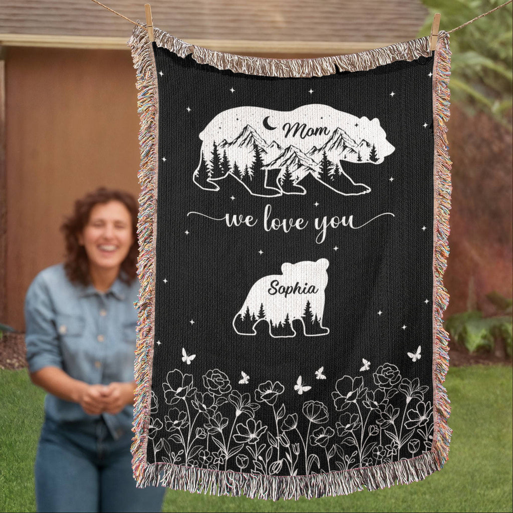 Blankets Personalized Bear Family Woven Blanket – Custom Name Mom Bear Throw, We Love You Gift from Kids Personalized Bear Family Woven Blanket – Custom Name Mom Bear Throw, We Love You Gift from Kids