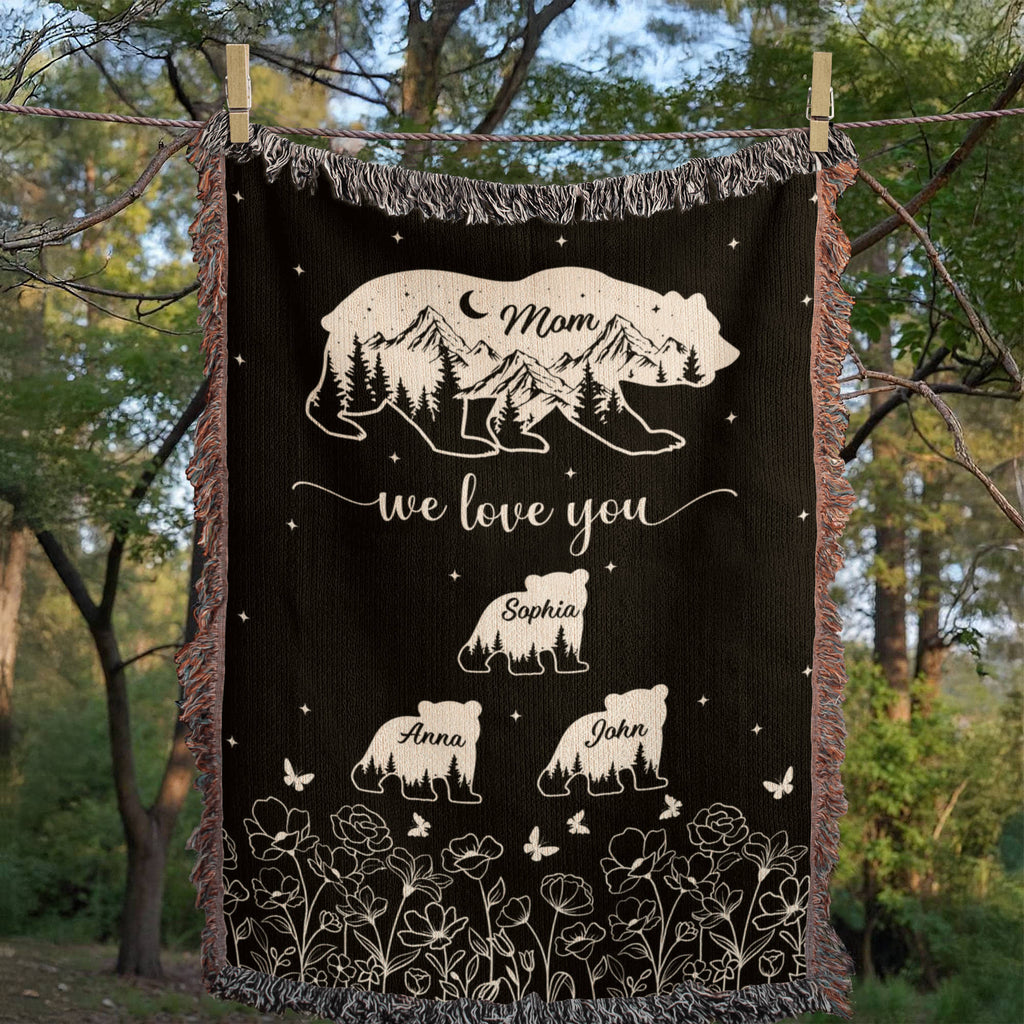 Blankets Personalized Bear Family Woven Blanket – Custom Name Mom Bear Throw, We Love You Gift from Kids Personalized Bear Family Woven Blanket – Custom Name Mom Bear Throw, We Love You Gift from Kids