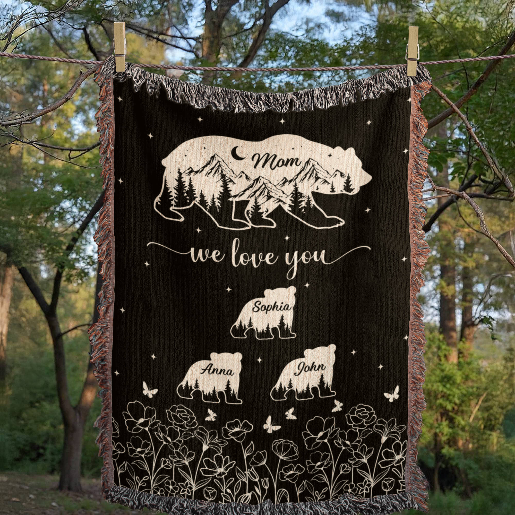 Blankets Personalized Bear Family Woven Blanket – Custom Name Mom Bear Throw, We Love You Gift from Kids Personalized Bear Family Woven Blanket – Custom Name Mom Bear Throw, We Love You Gift from Kids