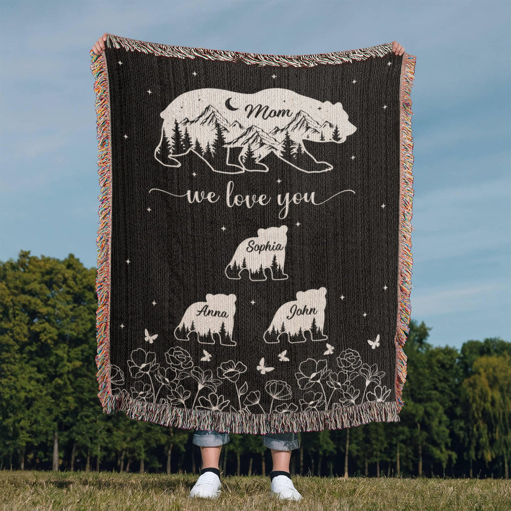 Blankets Personalized Bear Family Woven Blanket – Custom Name Mom Bear Throw, We Love You Gift from Kids Personalized Bear Family Woven Blanket – Custom Name Mom Bear Throw, We Love You Gift from Kids