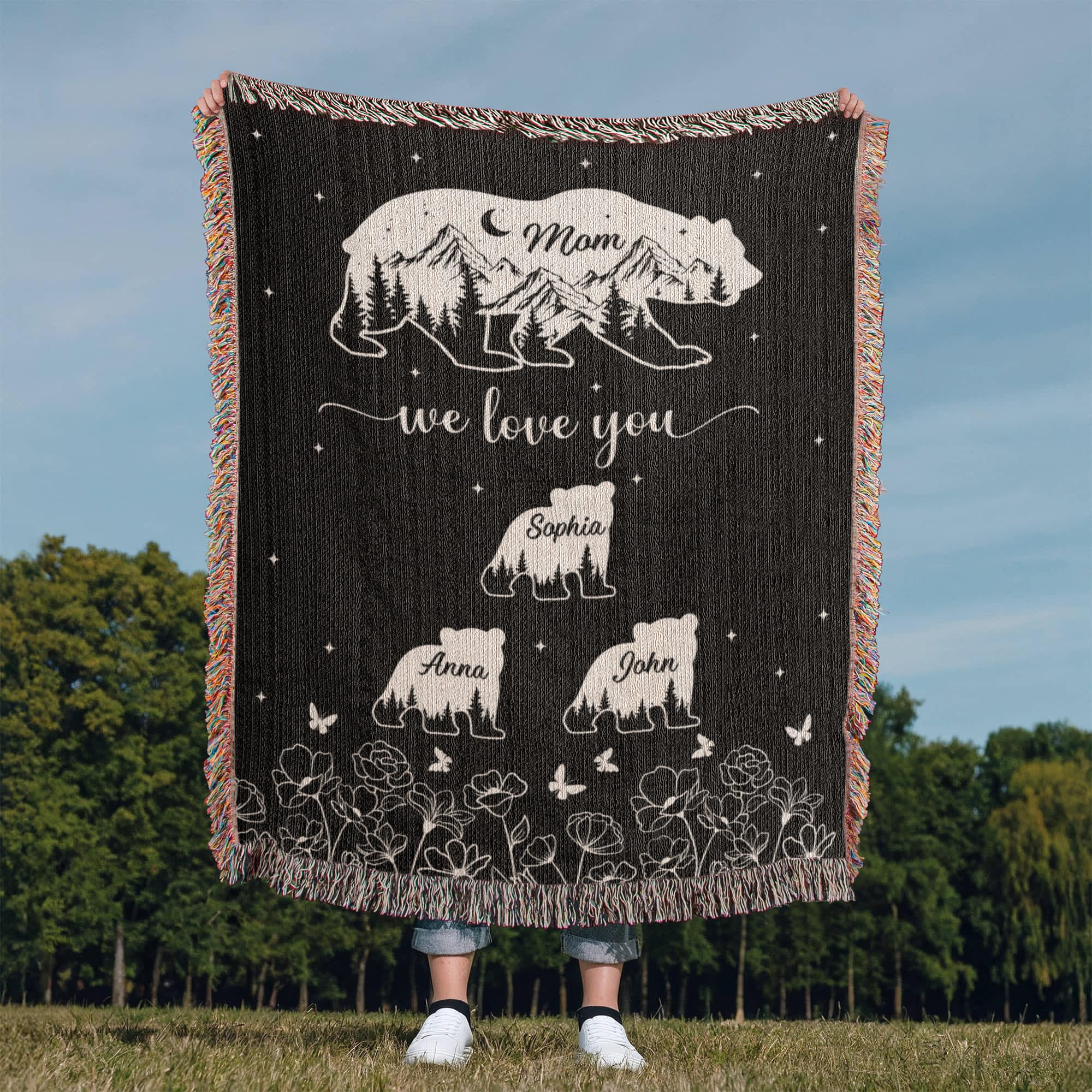 Blankets Personalized Bear Family Woven Blanket – Custom Name Mom Bear Throw, We Love You Gift from Kids Personalized Bear Family Woven Blanket – Custom Name Mom Bear Throw, We Love You Gift from Kids