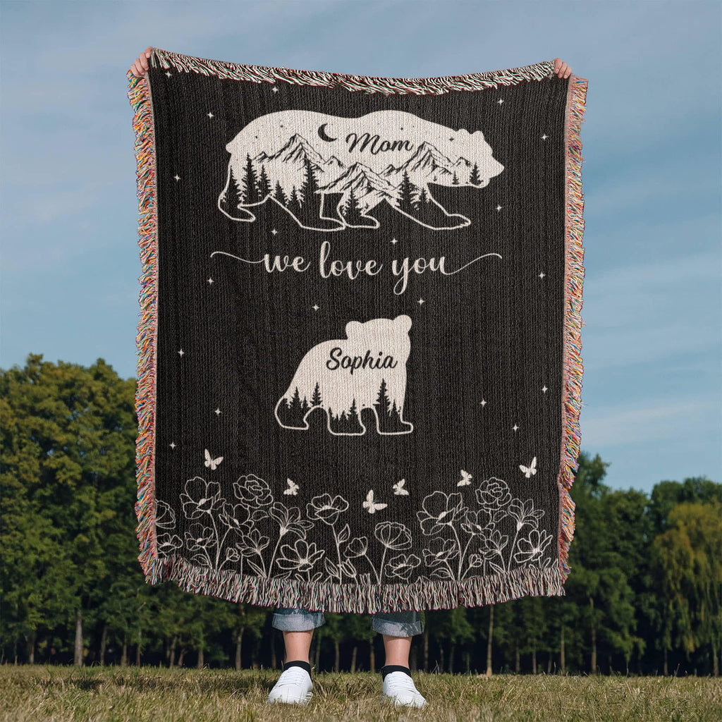 Blankets Personalized Bear Family Woven Blanket – Custom Name Mom Bear Throw, We Love You Gift from Kids Personalized Bear Family Woven Blanket – Custom Name Mom Bear Throw, We Love You Gift from Kids