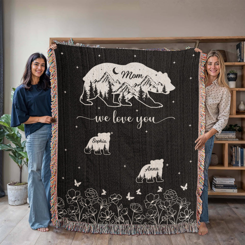 Blankets Personalized Bear Family Woven Blanket – Custom Name Mom Bear Throw, We Love You Gift from Kids Personalized Bear Family Woven Blanket – Custom Name Mom Bear Throw, We Love You Gift from Kids