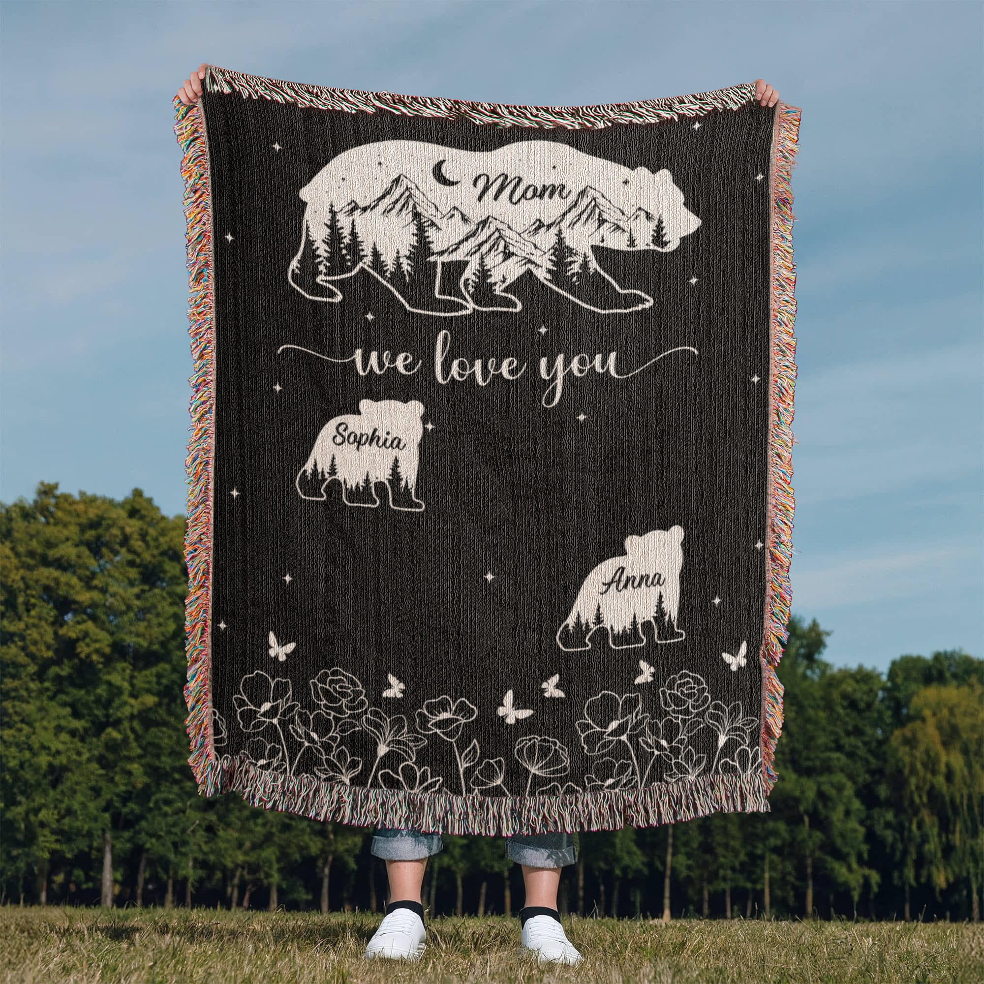 Blankets Personalized Bear Family Woven Blanket – Custom Name Mom Bear Throw, We Love You Gift from Kids Personalized Bear Family Woven Blanket – Custom Name Mom Bear Throw, We Love You Gift from Kids