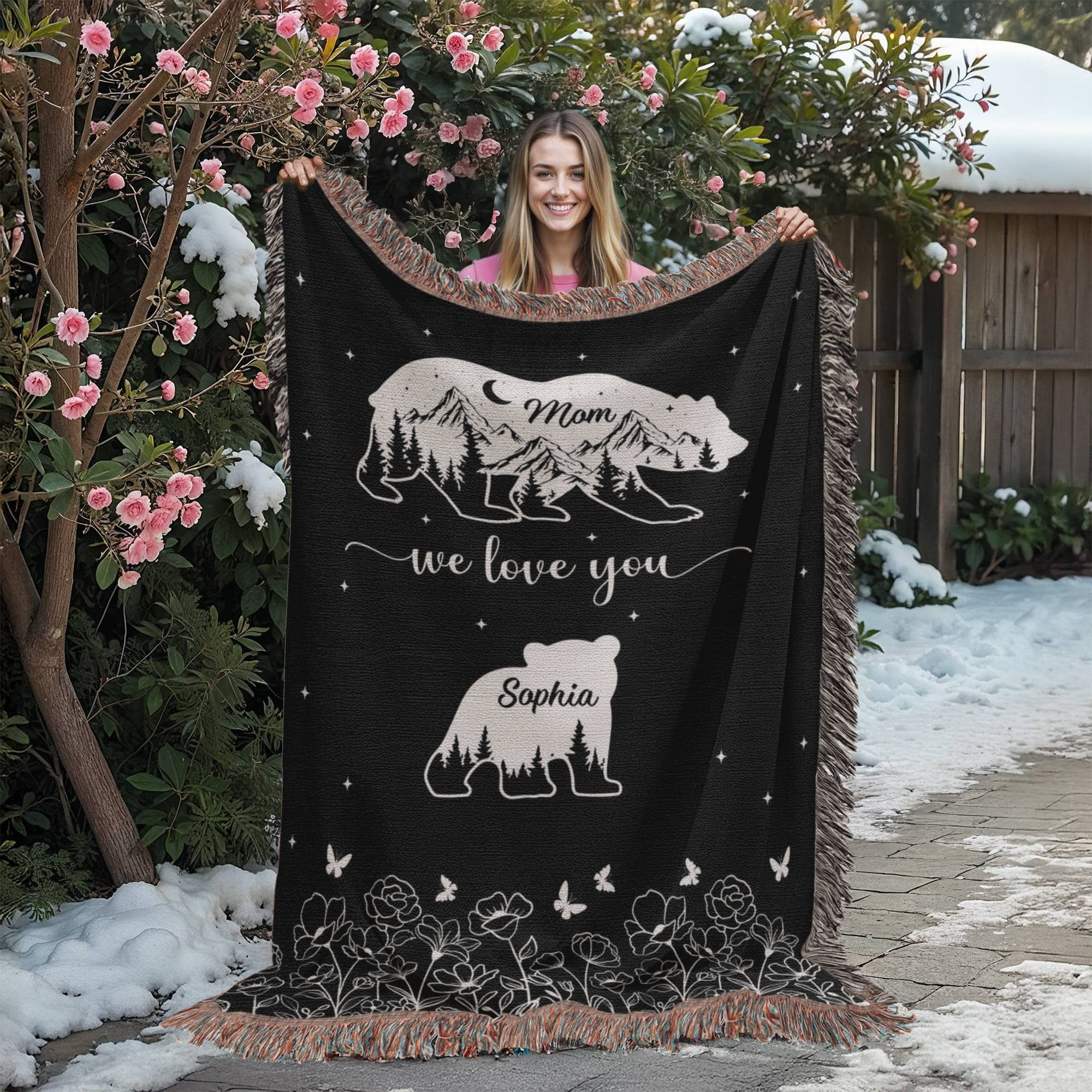 Blankets Personalized Bear Family Woven Blanket – Custom Name Mom Bear Throw, We Love You Gift from Kids Personalized Bear Family Woven Blanket – Custom Name Mom Bear Throw, We Love You Gift from Kids